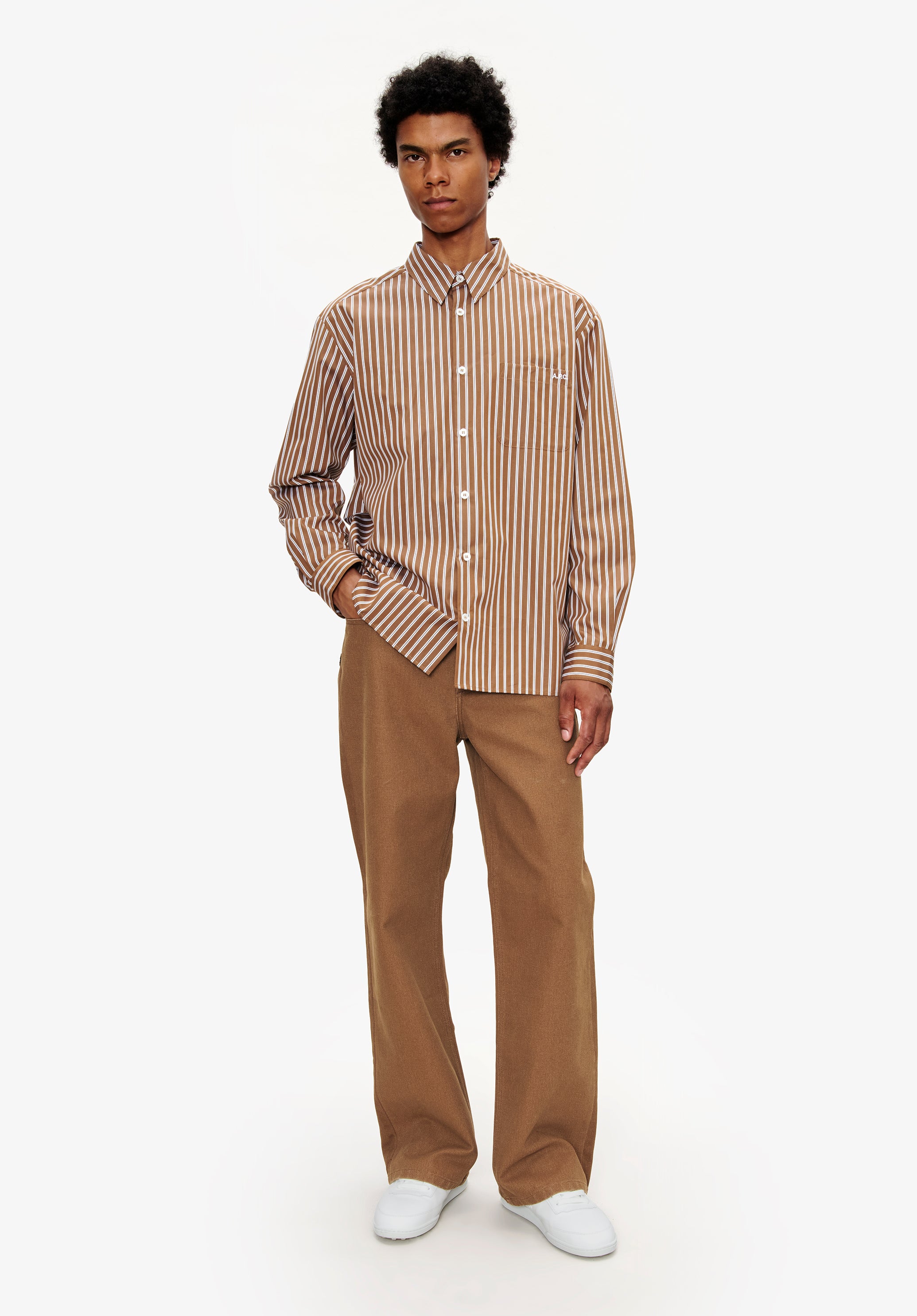 Loose-fit chestnut brown striped shirt - 1