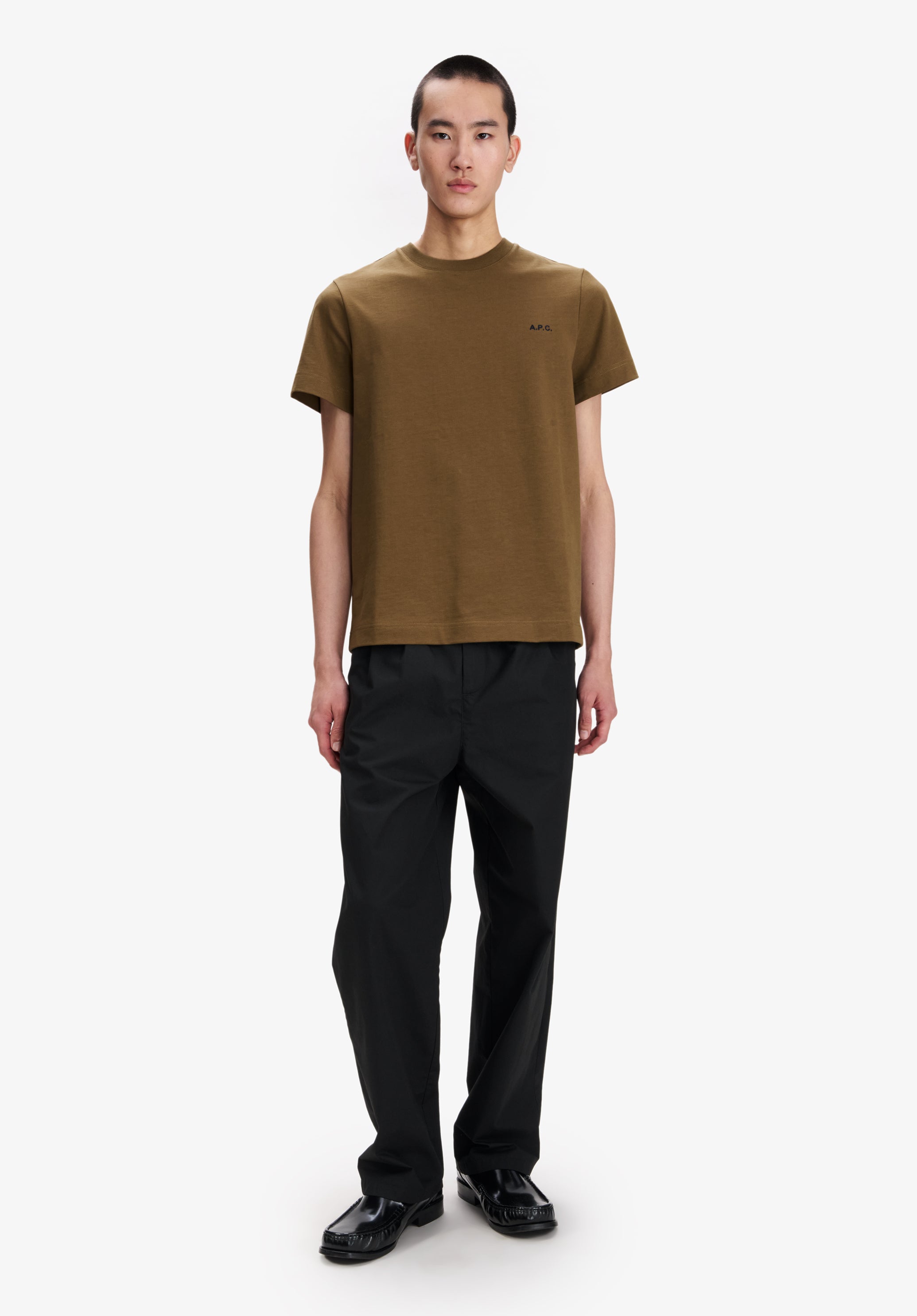 Khaki t-shirt with small A.P.C. logo - 1