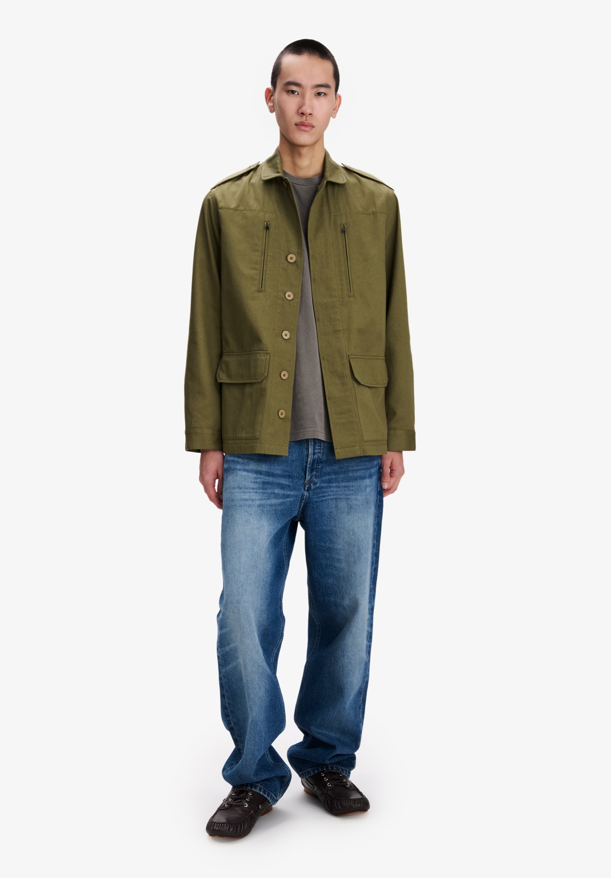 Khaki military-style jacket - 1
