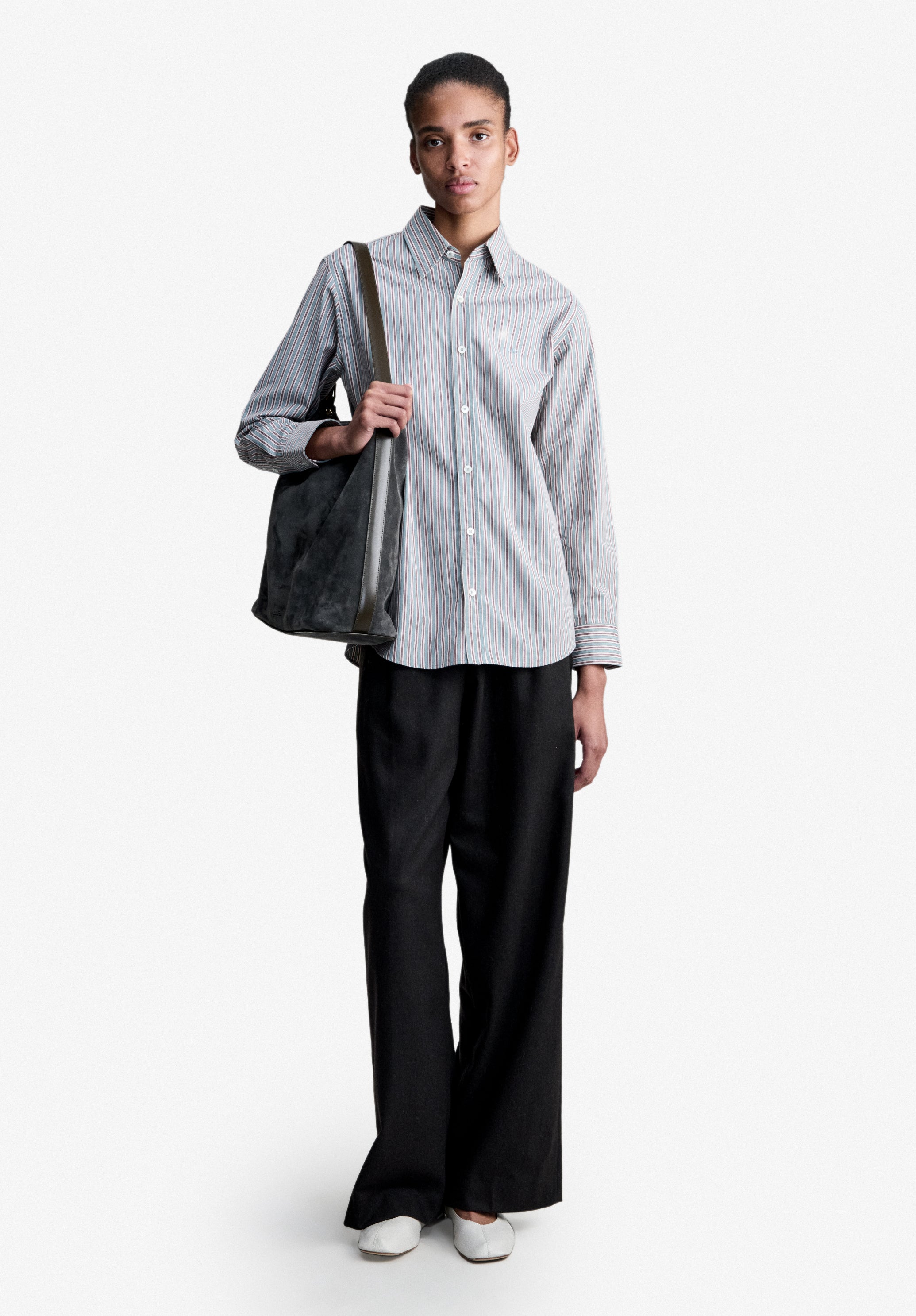 Blue striped shirt in cotton poplin - 1