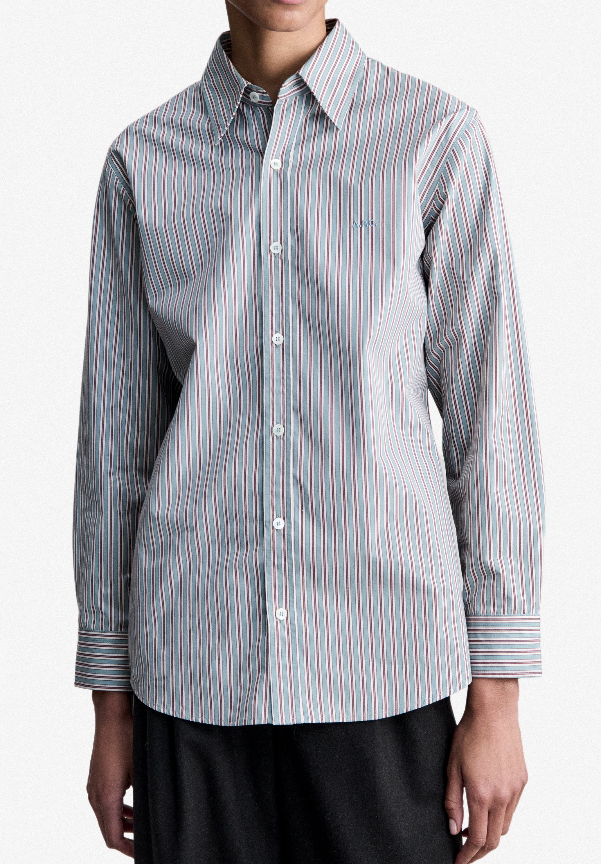Blue striped shirt in cotton poplin - 3