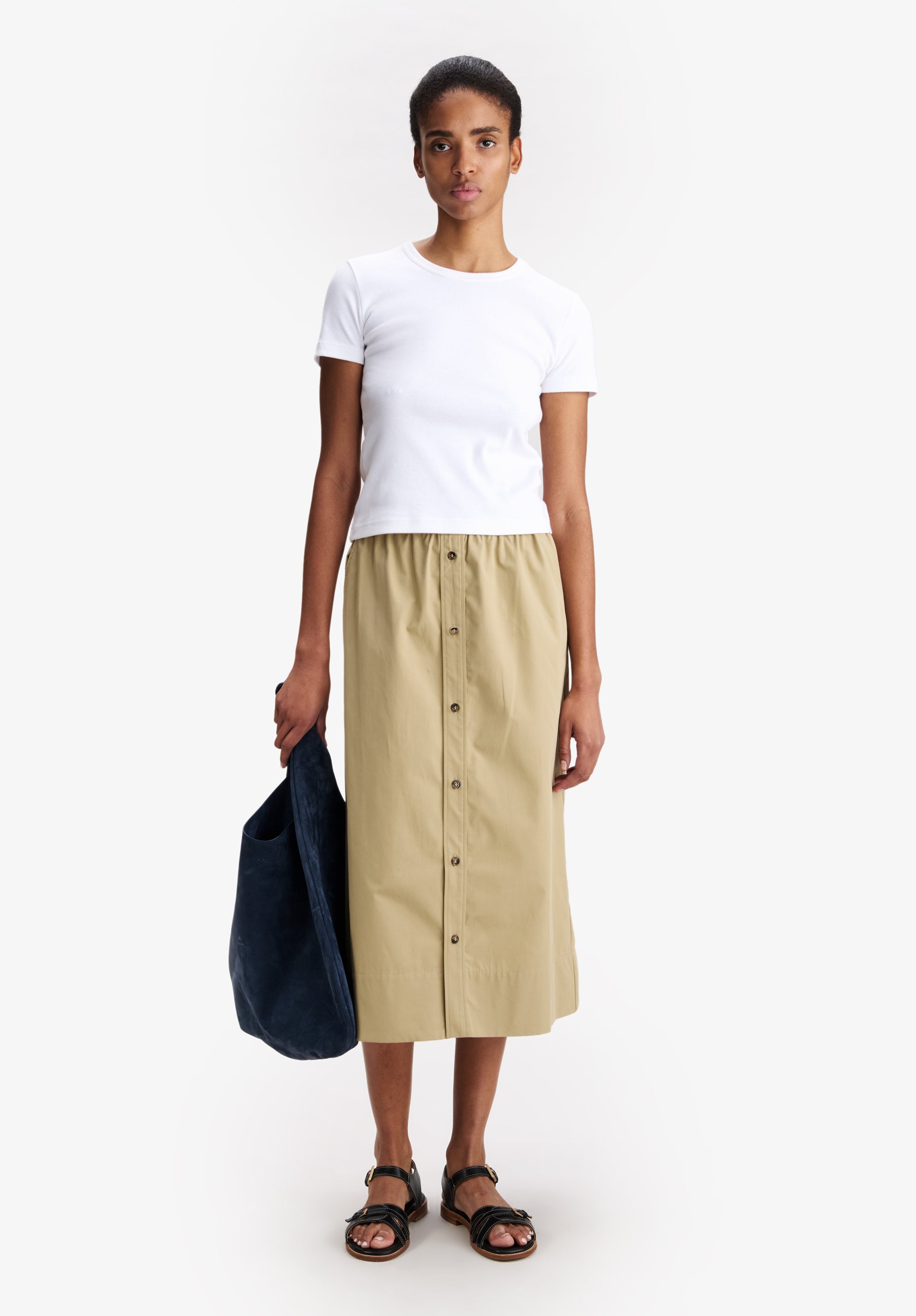 Long beige organic cotton skirt - 1