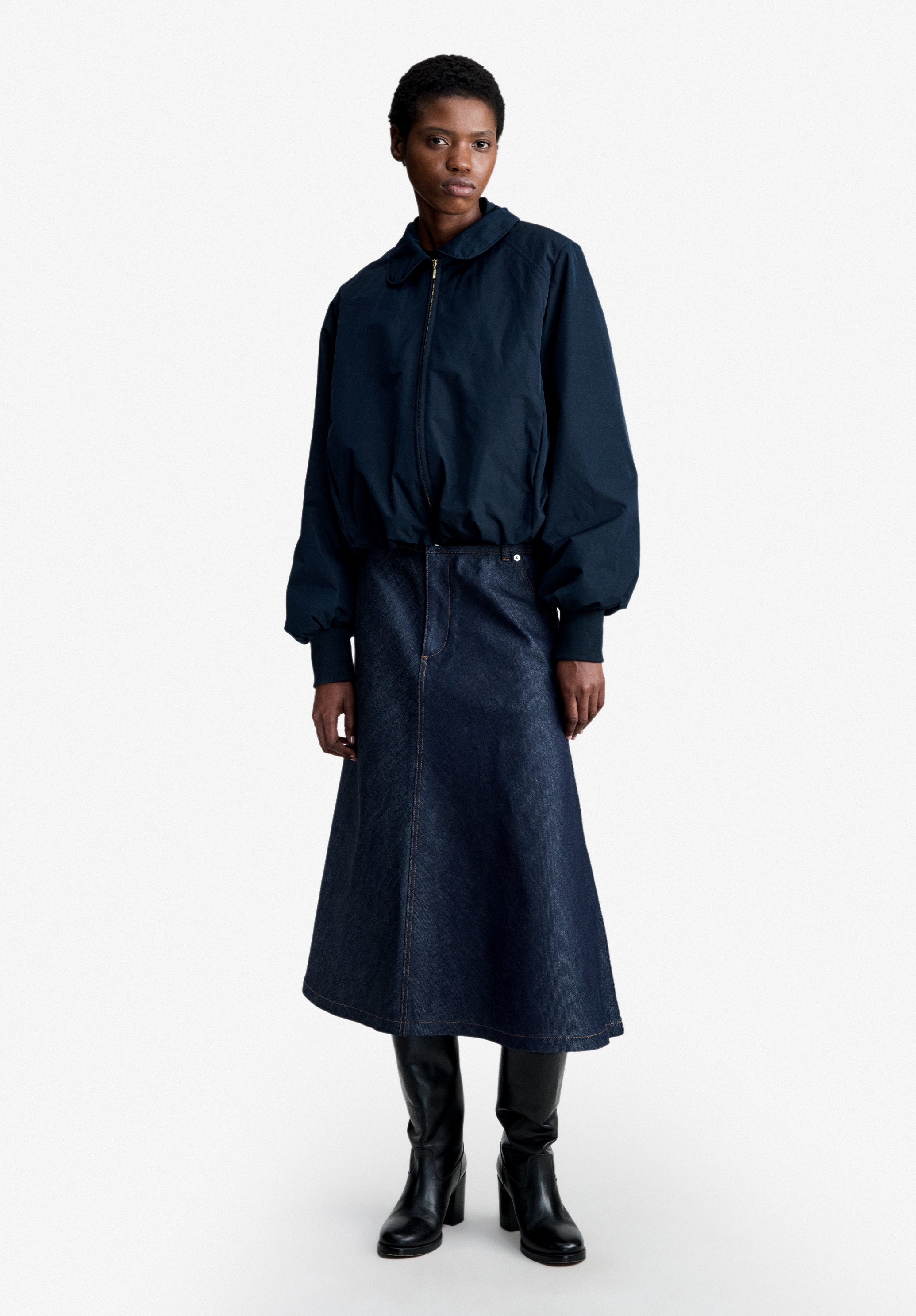 Navy blue taffeta bomber jacket - 1