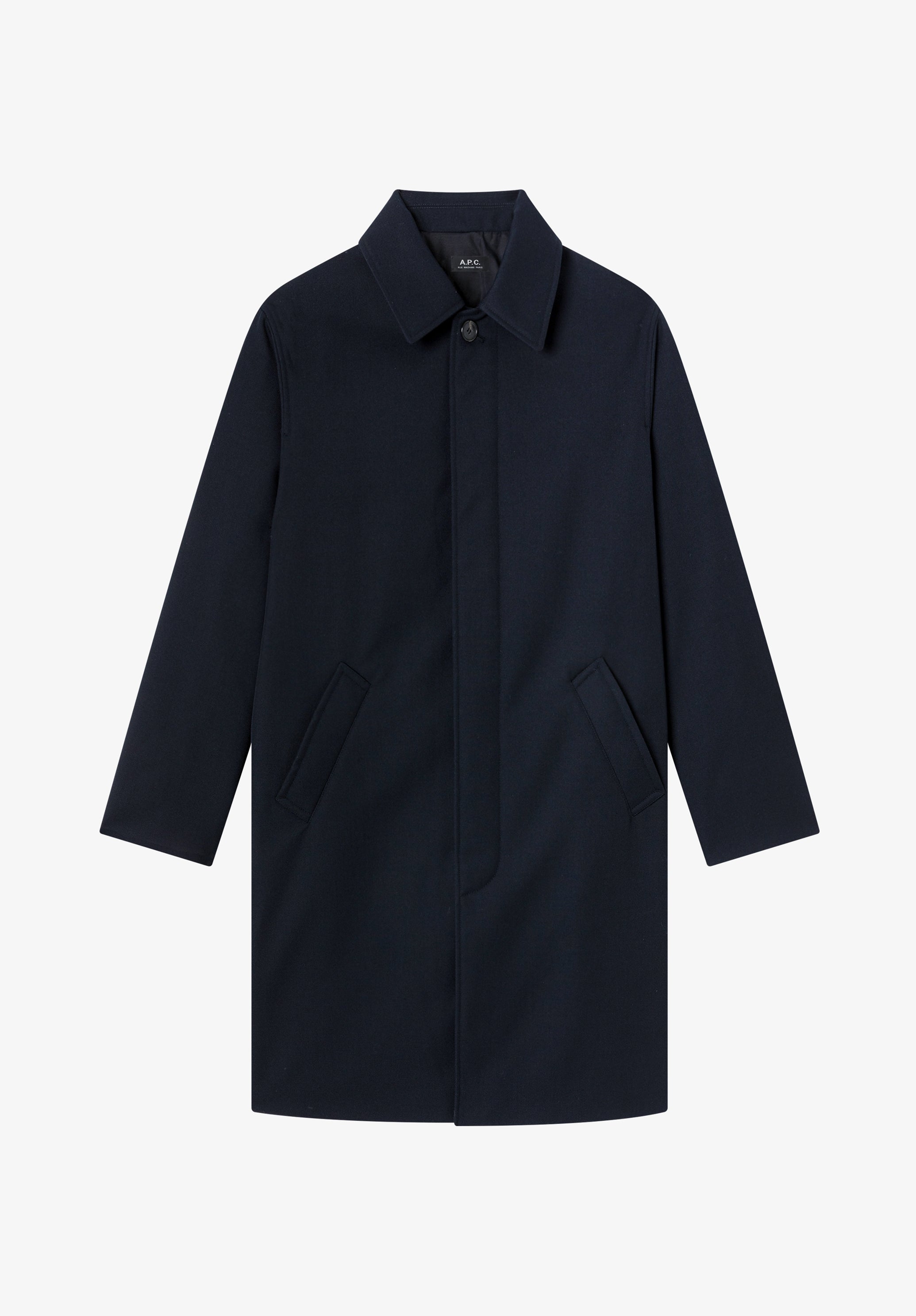 Navy blue water-repellent wool mac - 0