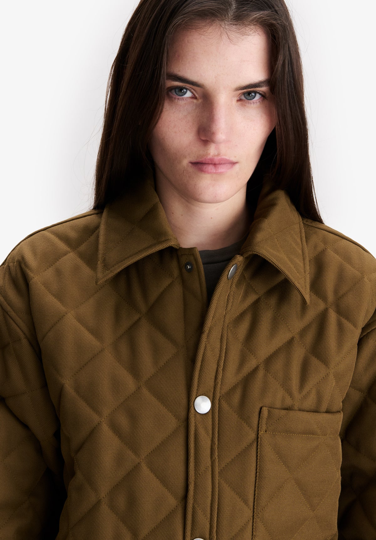 Gesteppte khakifarbene Wolljacke