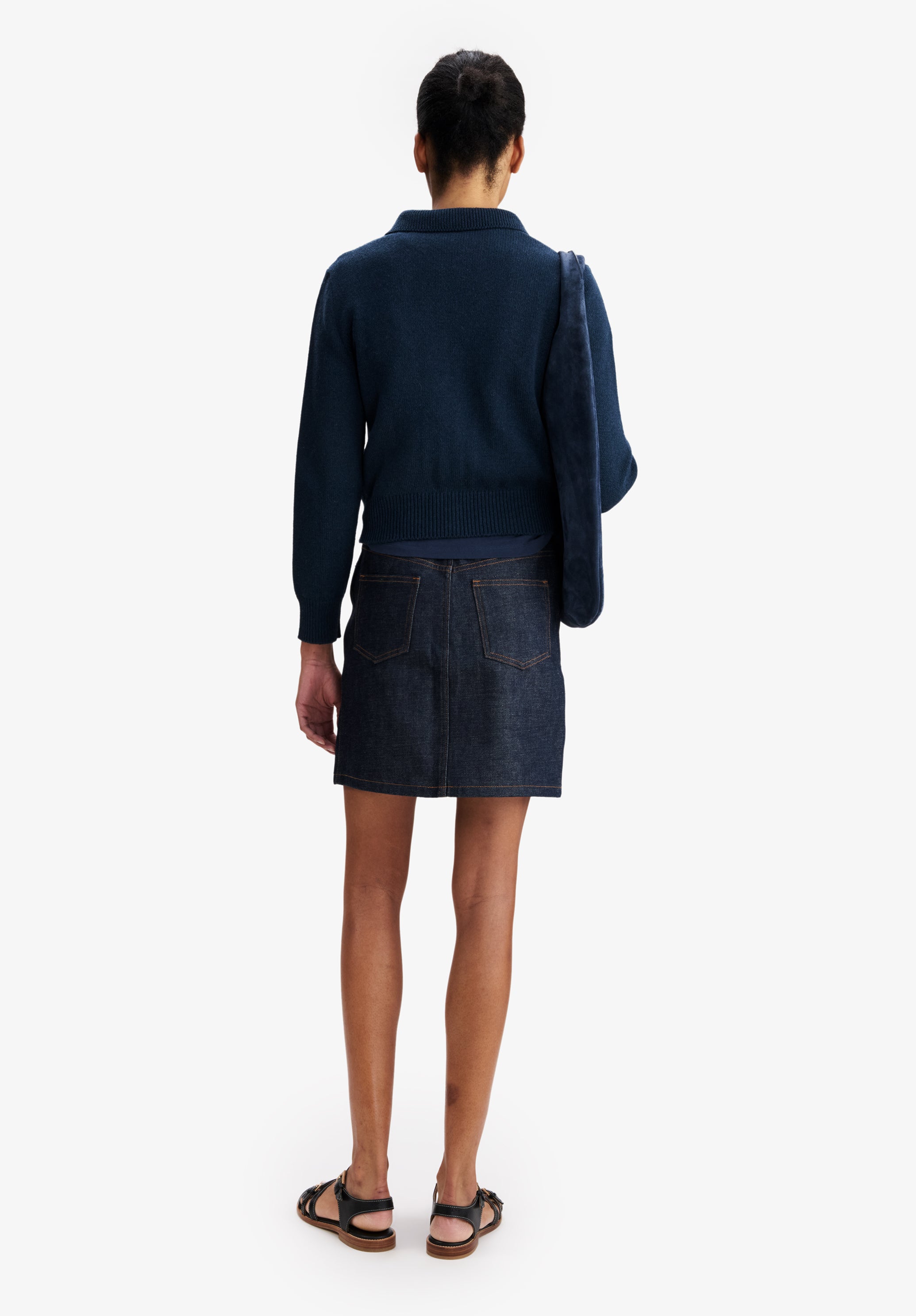 Navy blue wool collared cardigan - 2