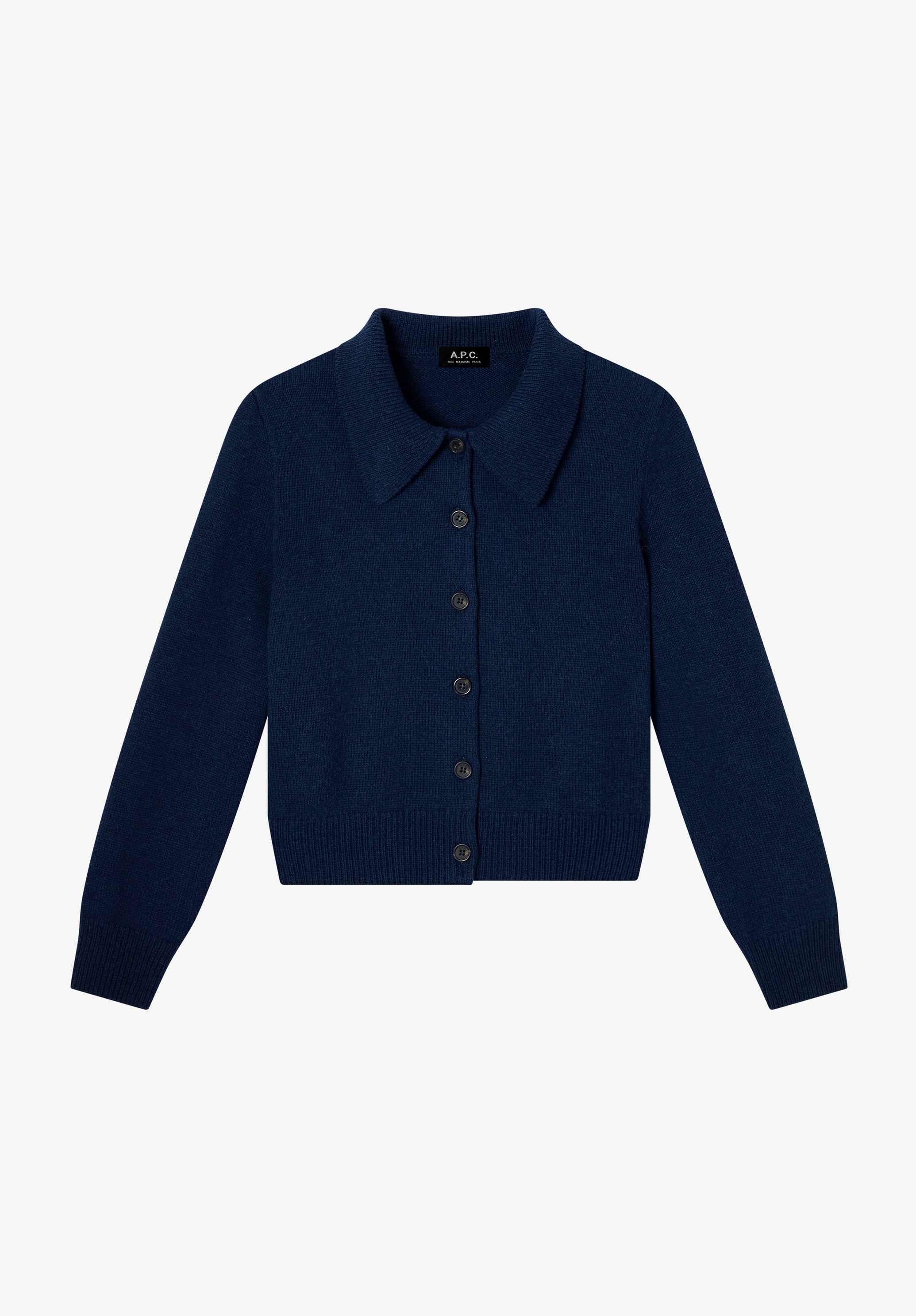 Marineblauer Wollcardigan mit Kragen