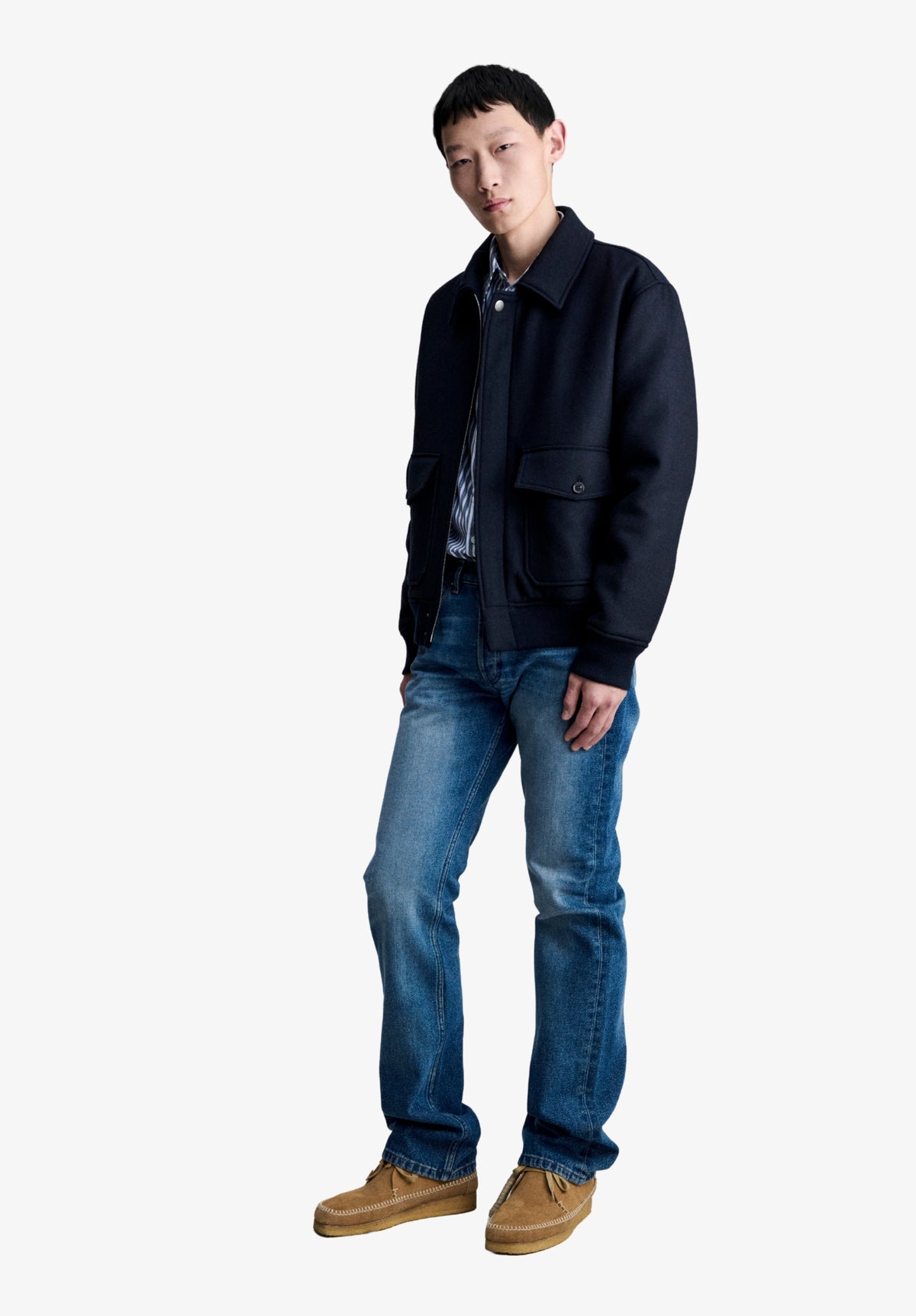 Marineblaue Wolljacke