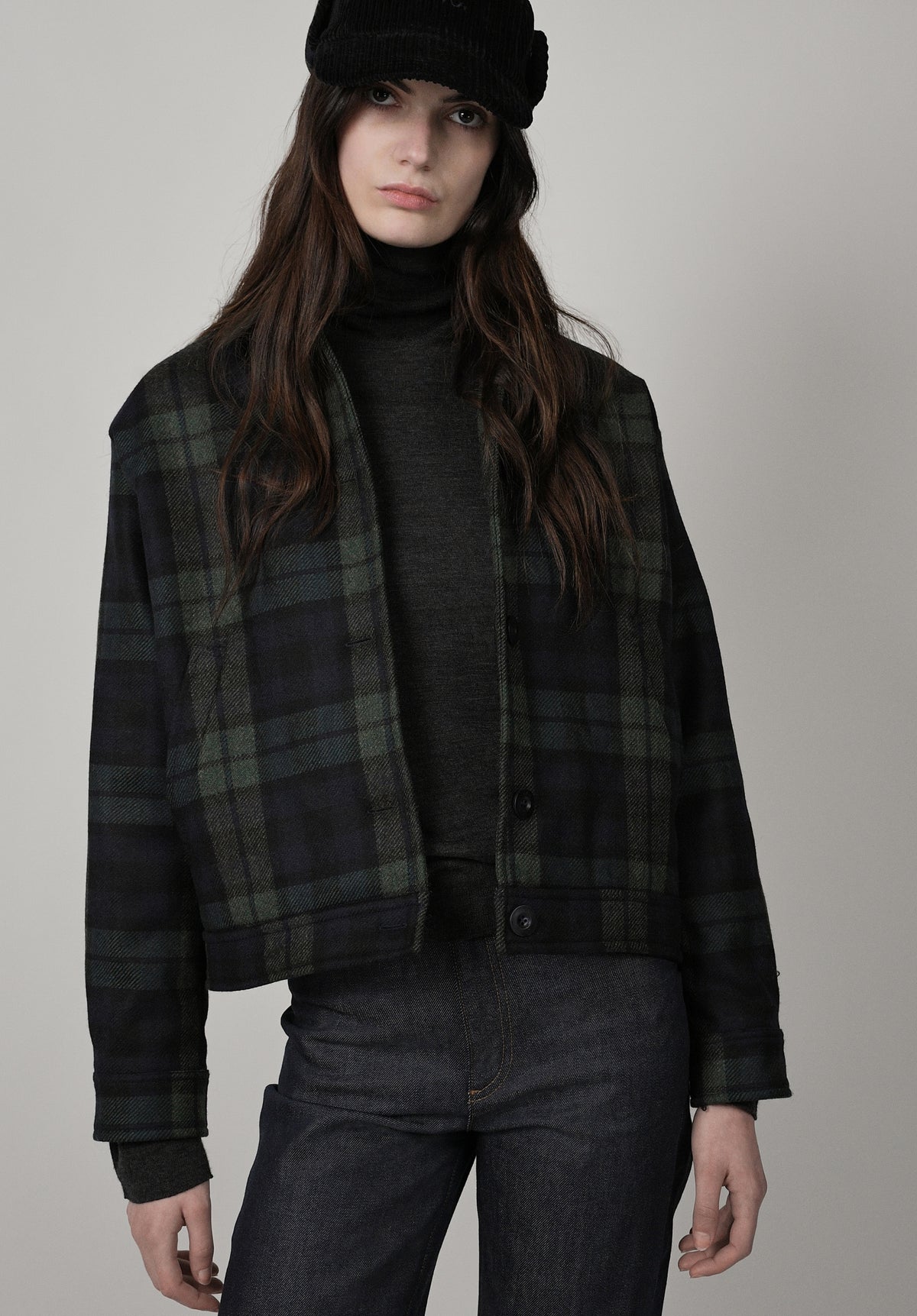 Blouson bleu marine à carreaux