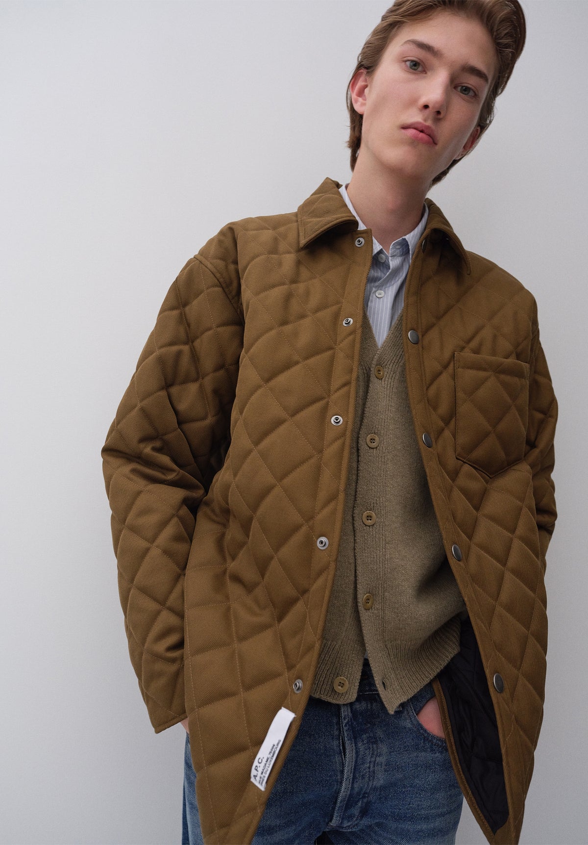 Gesteppte khakifarbene Wolljacke