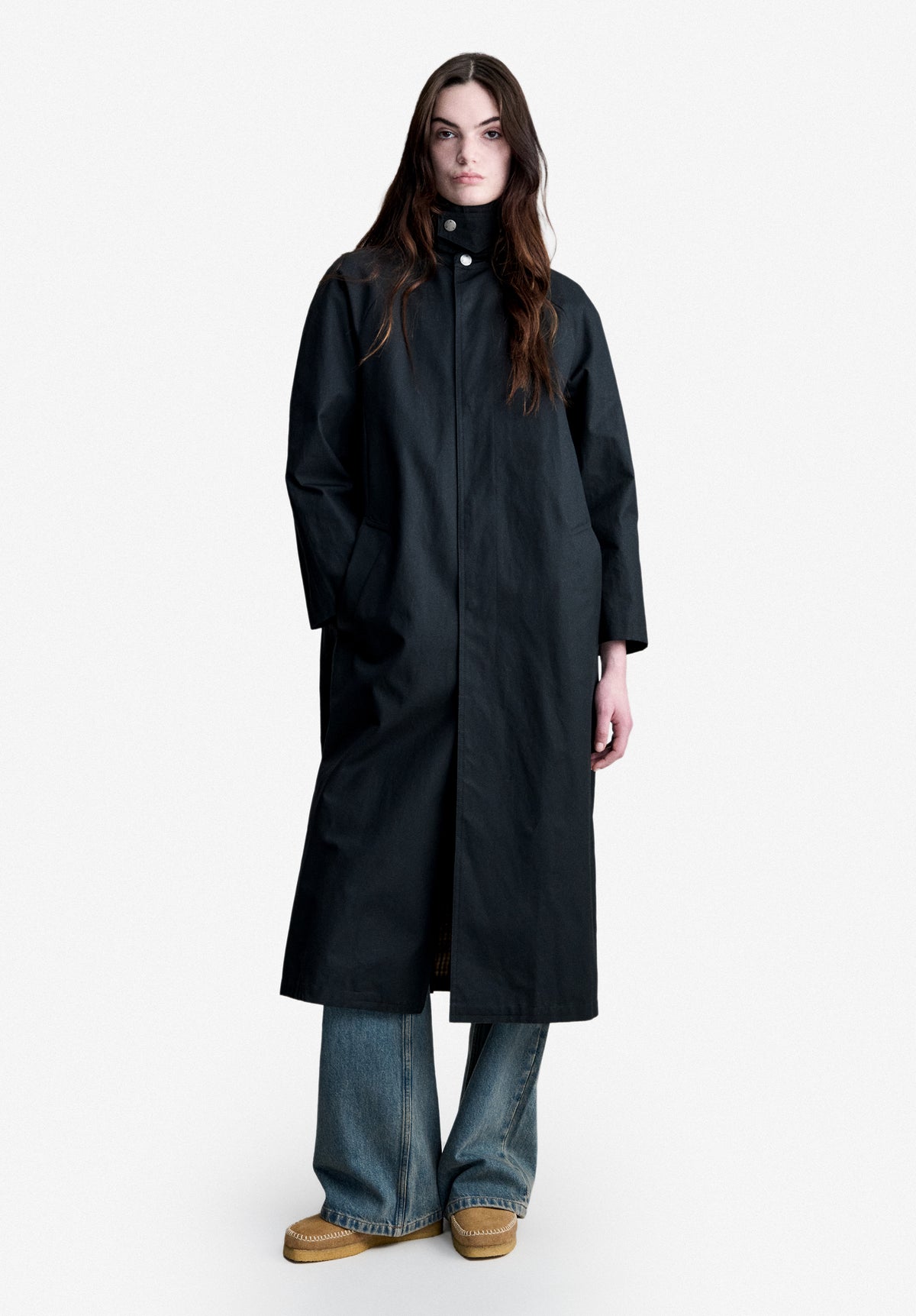 Loose-fit black mac in water-repellent waxed cotton - 3