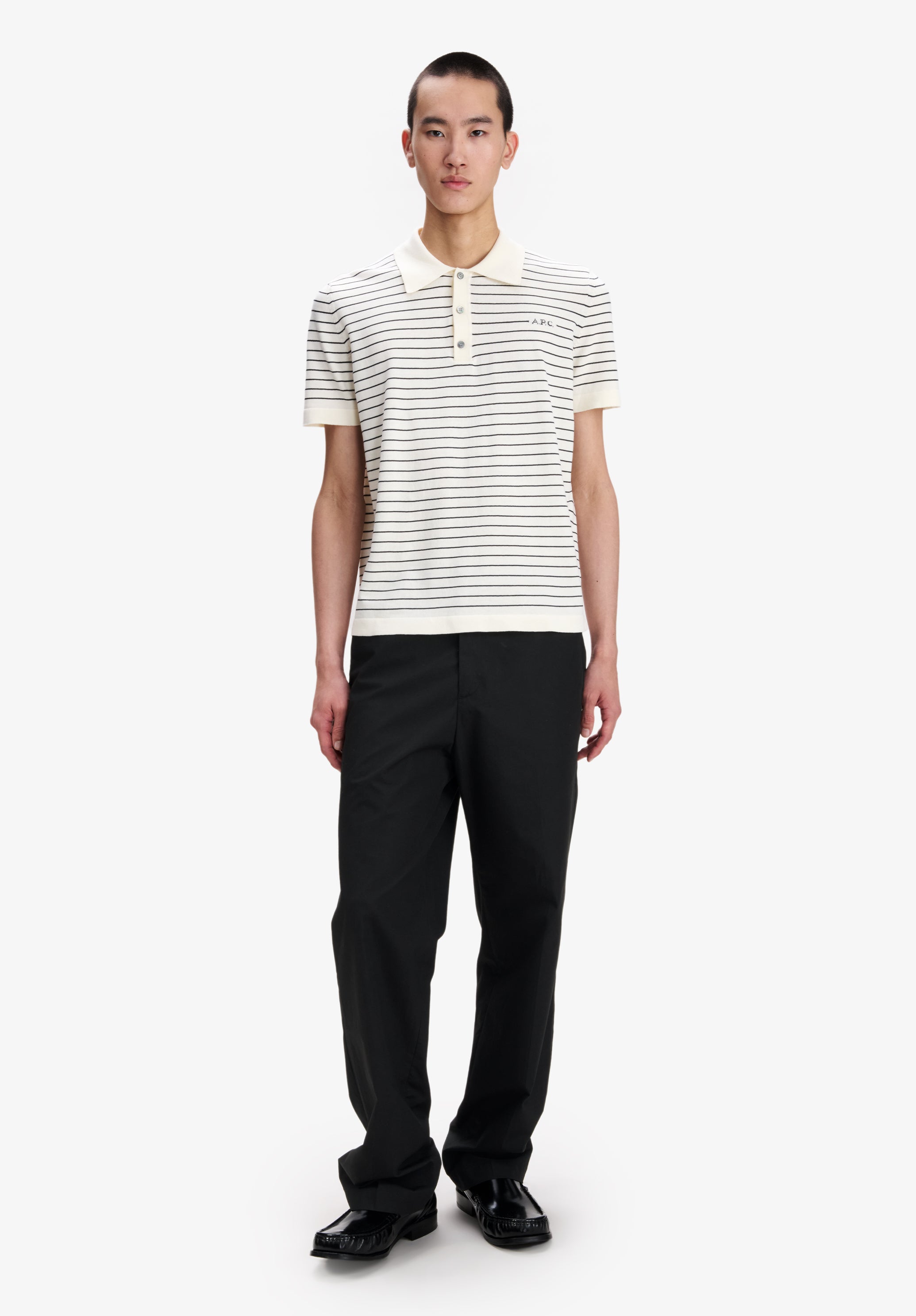 Fitted striped ecru polo - 1