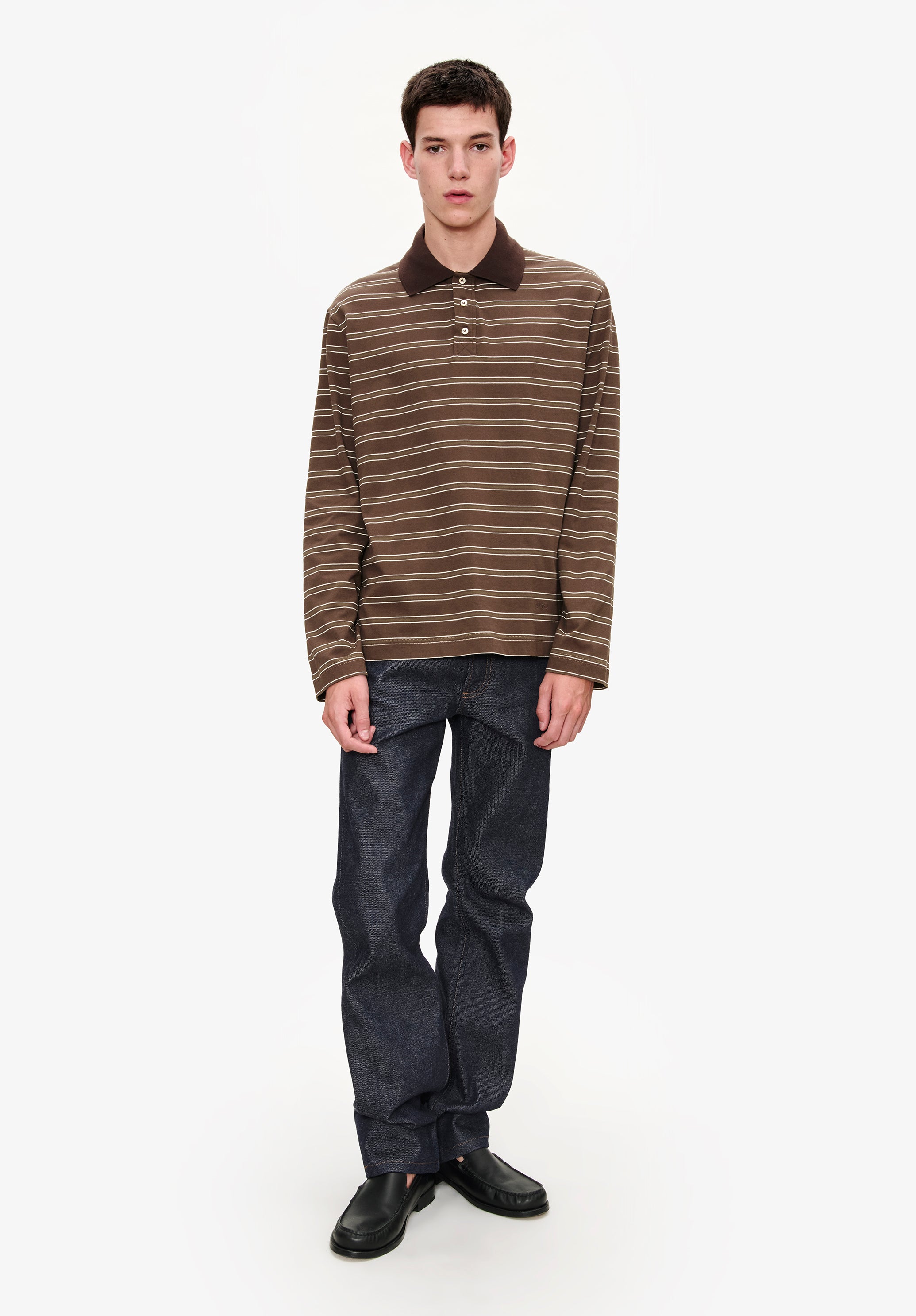 Long-sleeve striped polo shirt - 1