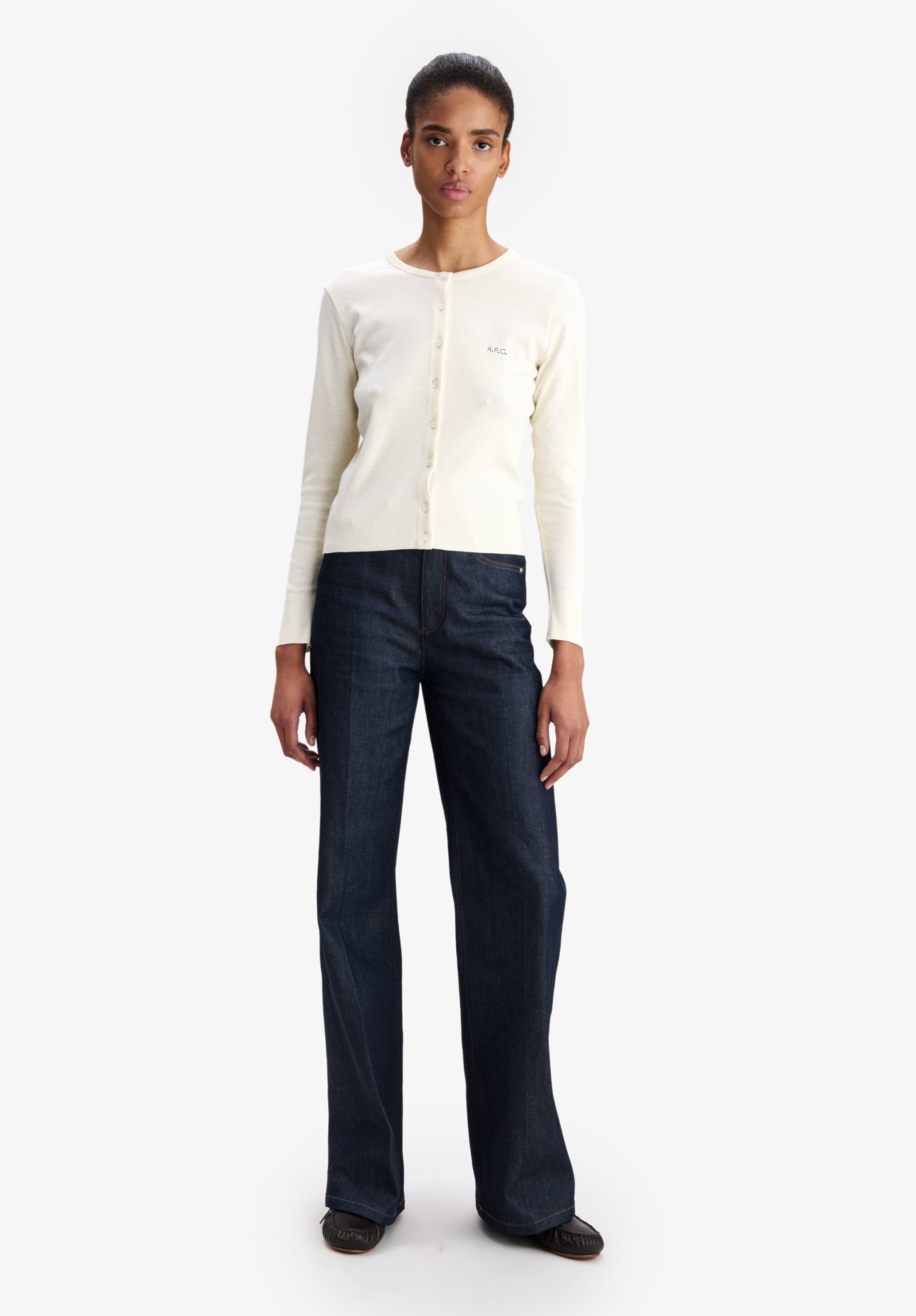Fitted ecru cardigan with A.P.C. micro-logo - 1