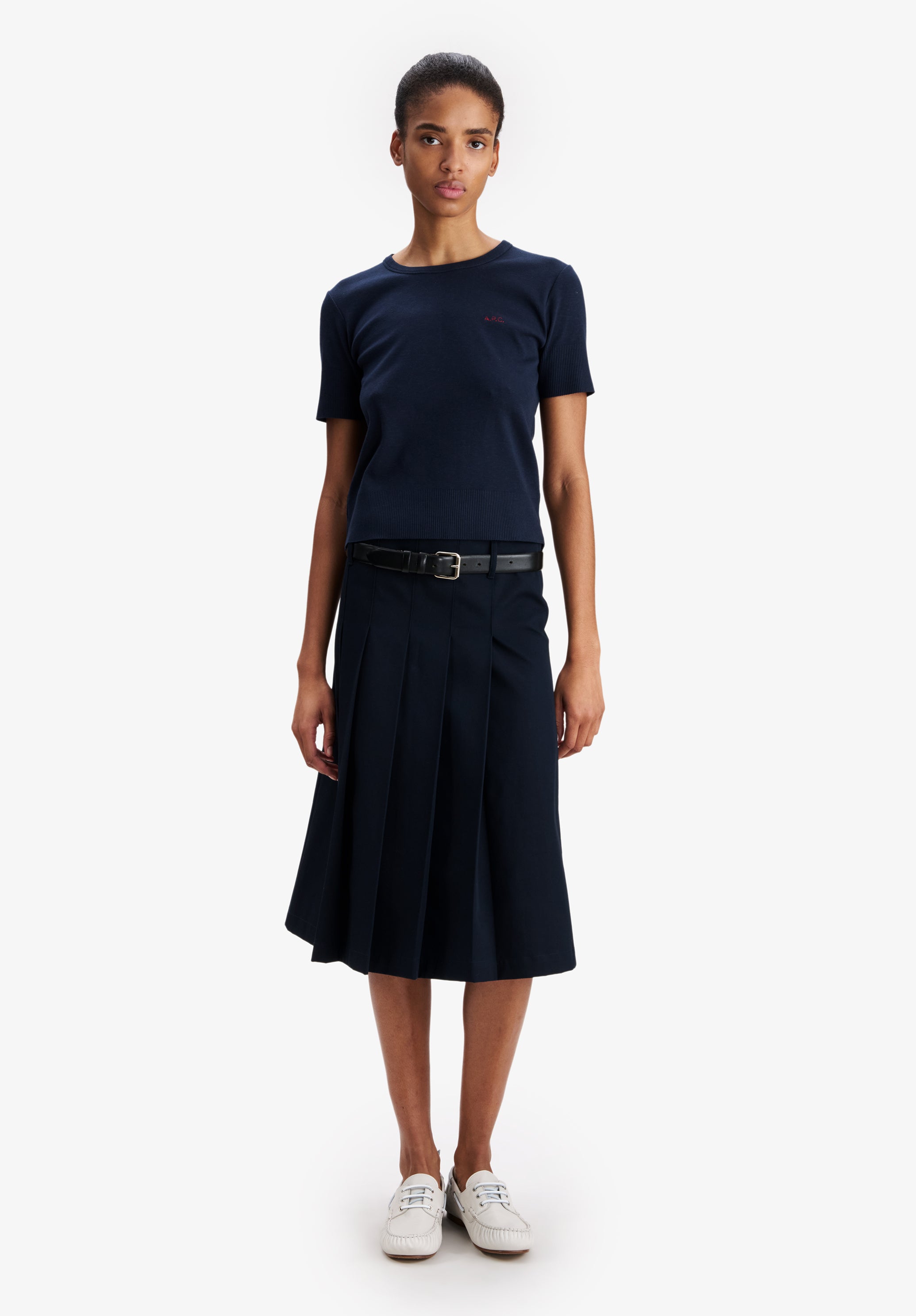 Fitted navy blue t-shirt with A.P.C. micro-logo - 1