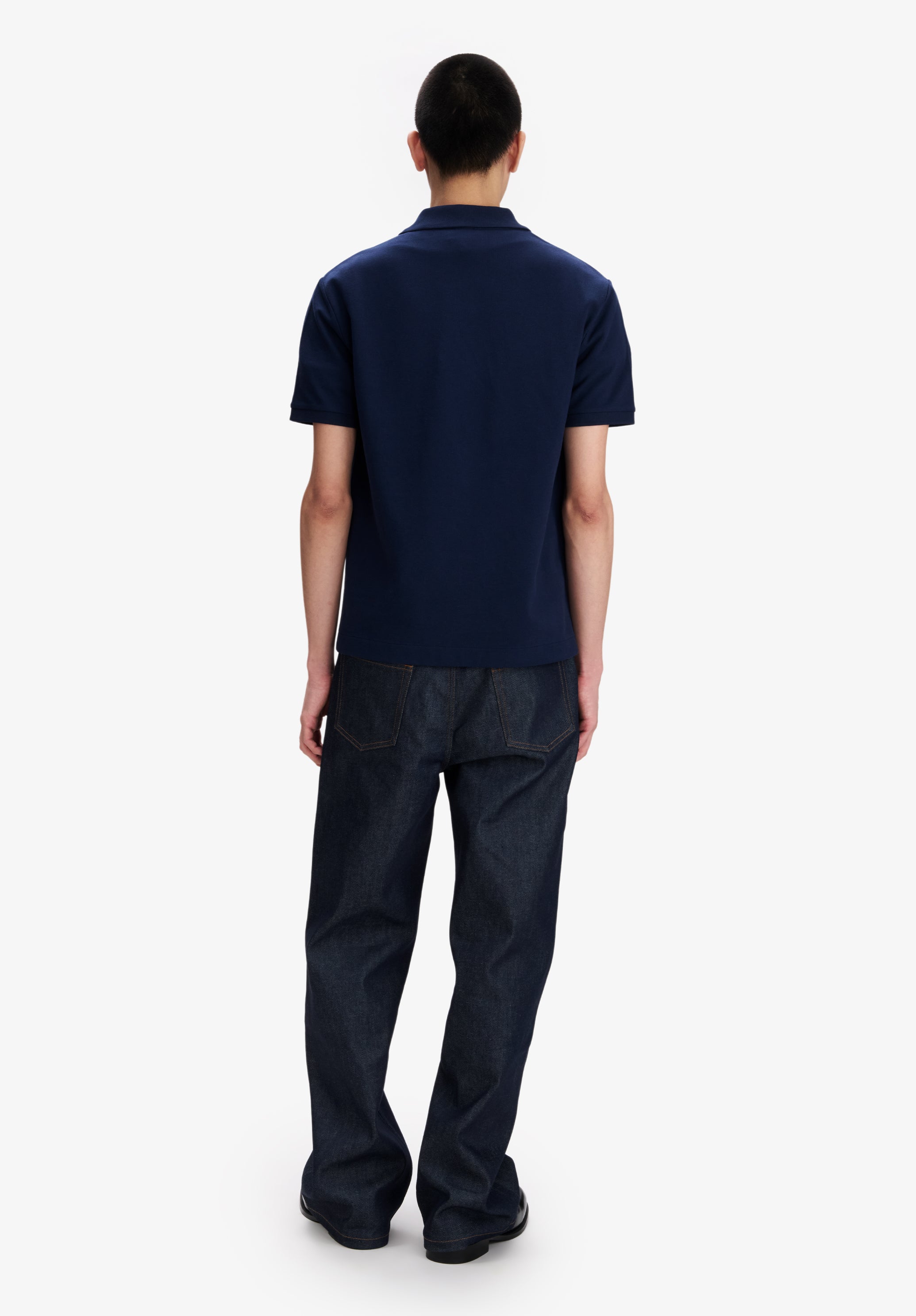 Navy blue cotton piqué polo - 2