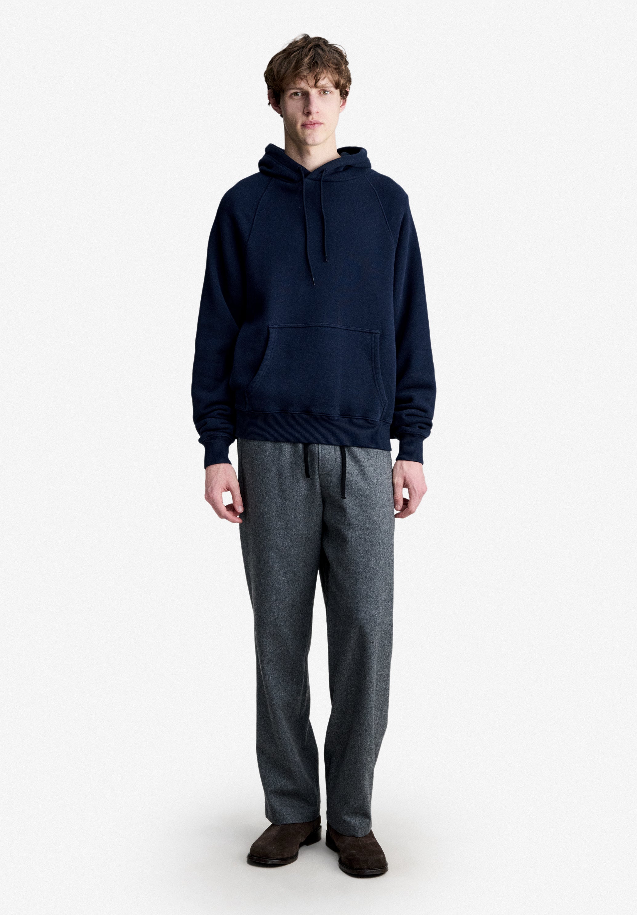 Navy blue hoodie with raglan sleeves - 1