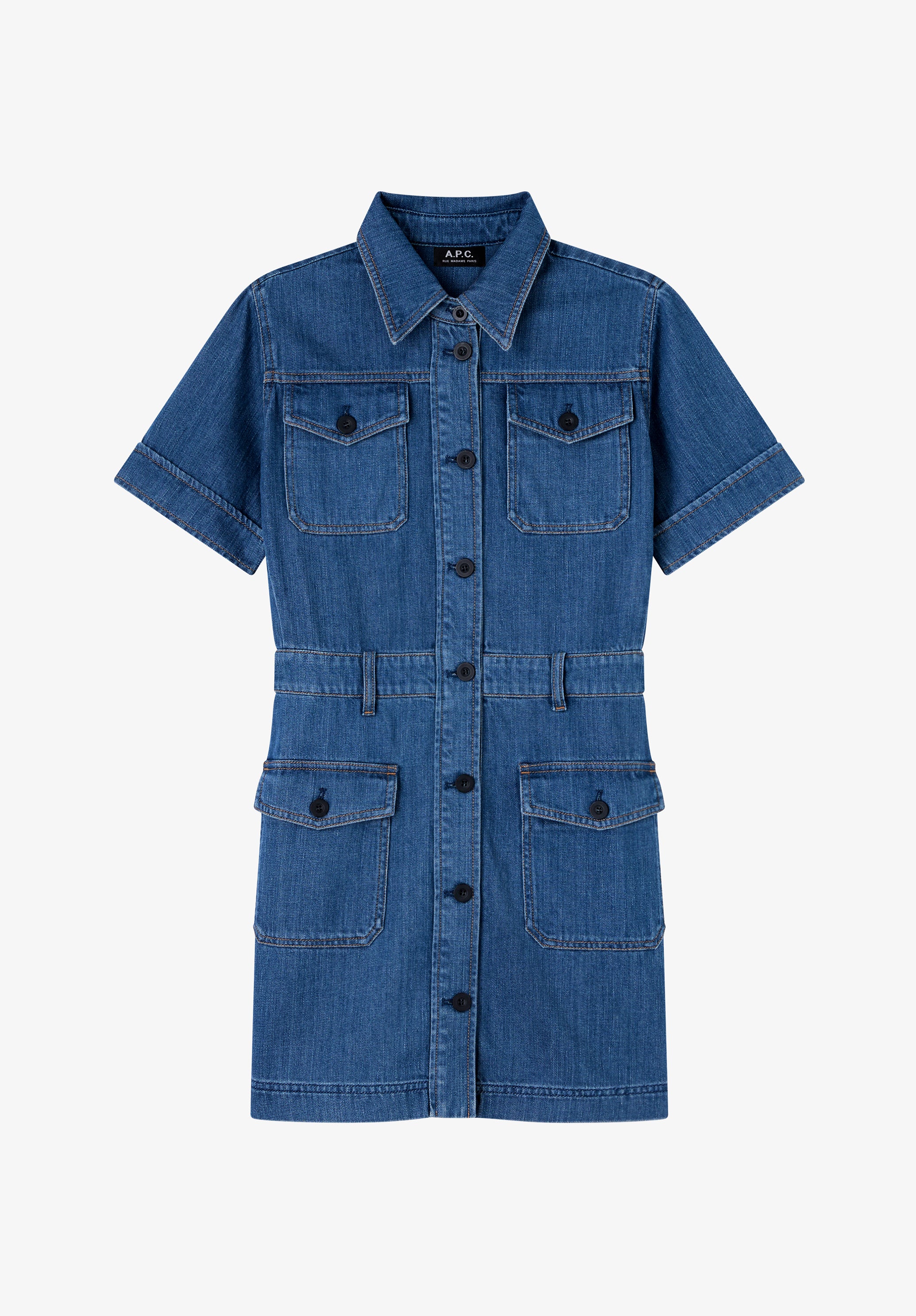 Faded denim dress with pockets