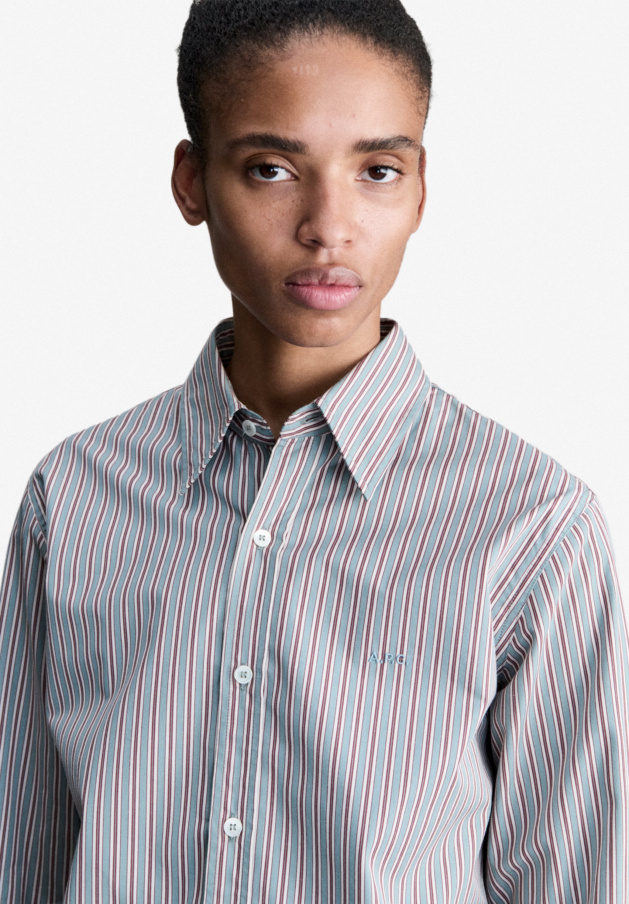 Blue striped shirt in cotton poplin - 4