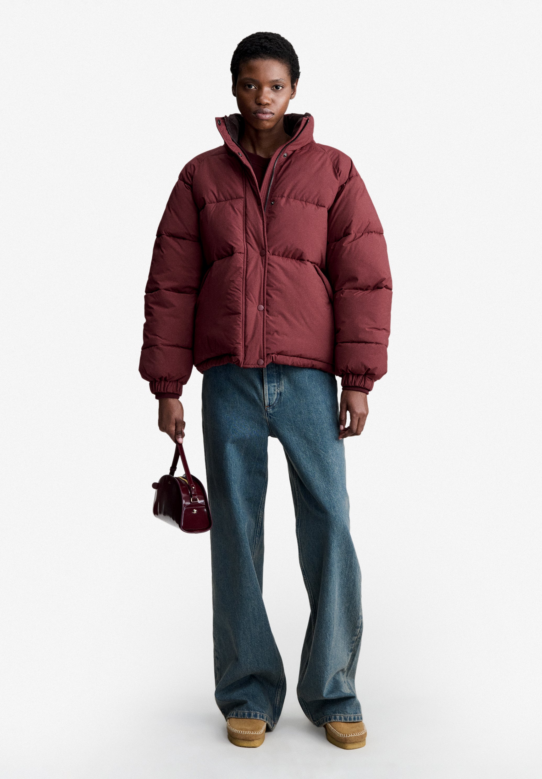 Burgundy water-repellent puffer jacket - 1