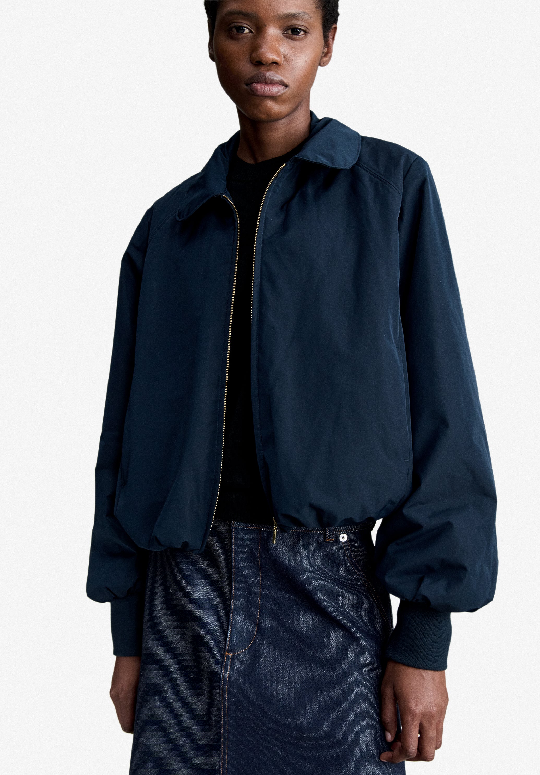 Navy blue taffeta bomber jacket - 3