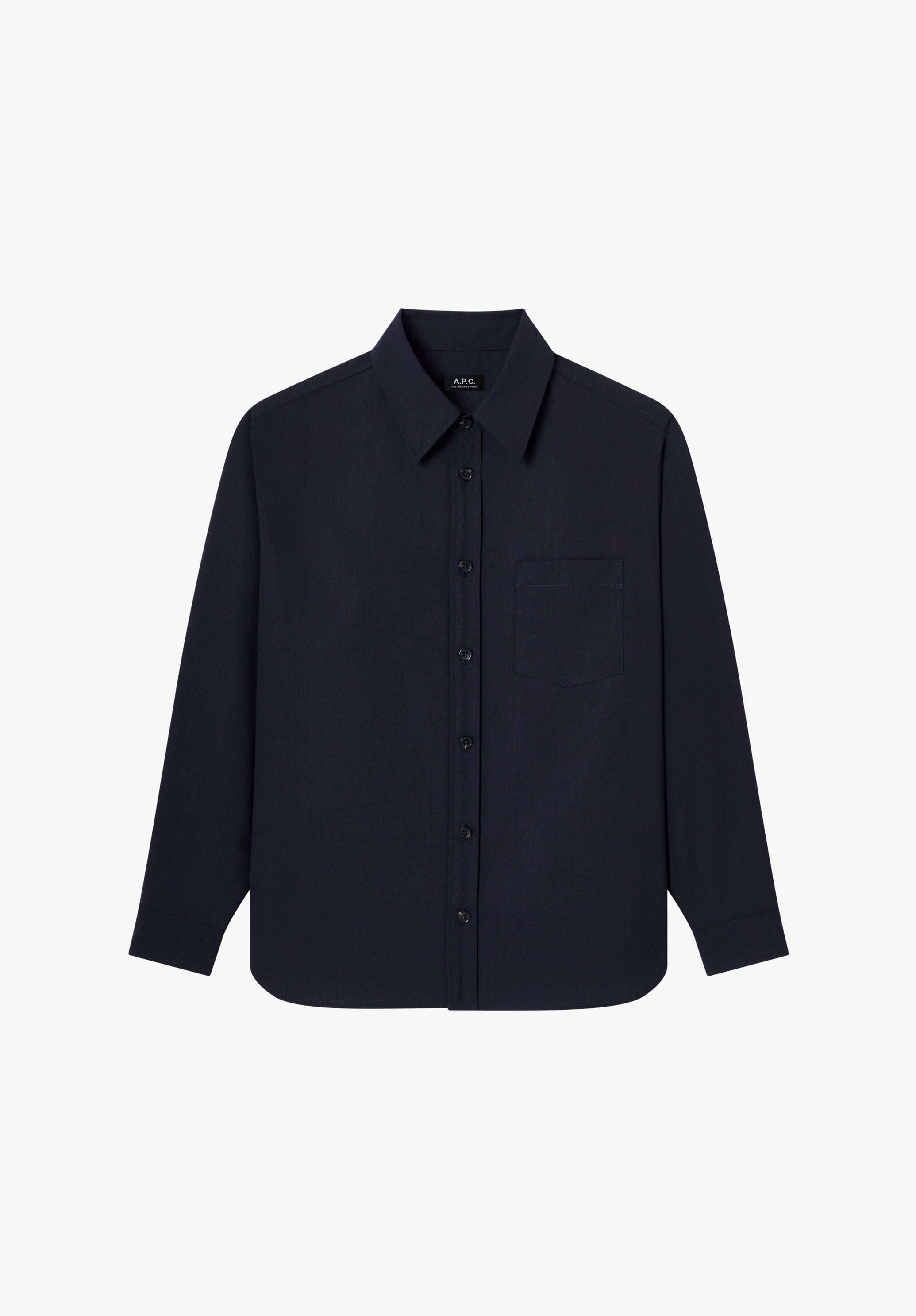 Navy blue lightweight wool overshirt. - 0
