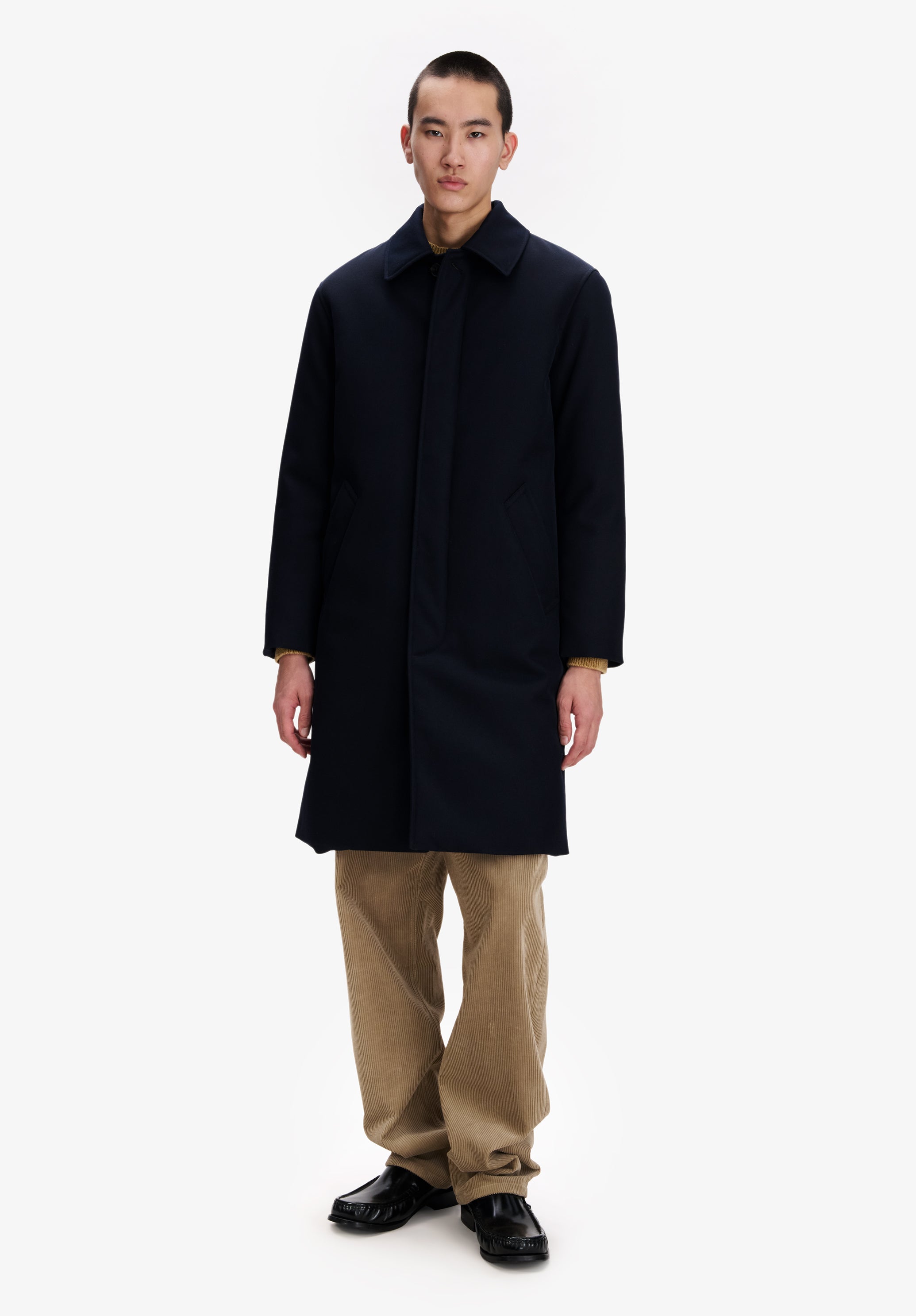 Navy blue water-repellent wool mac - 3