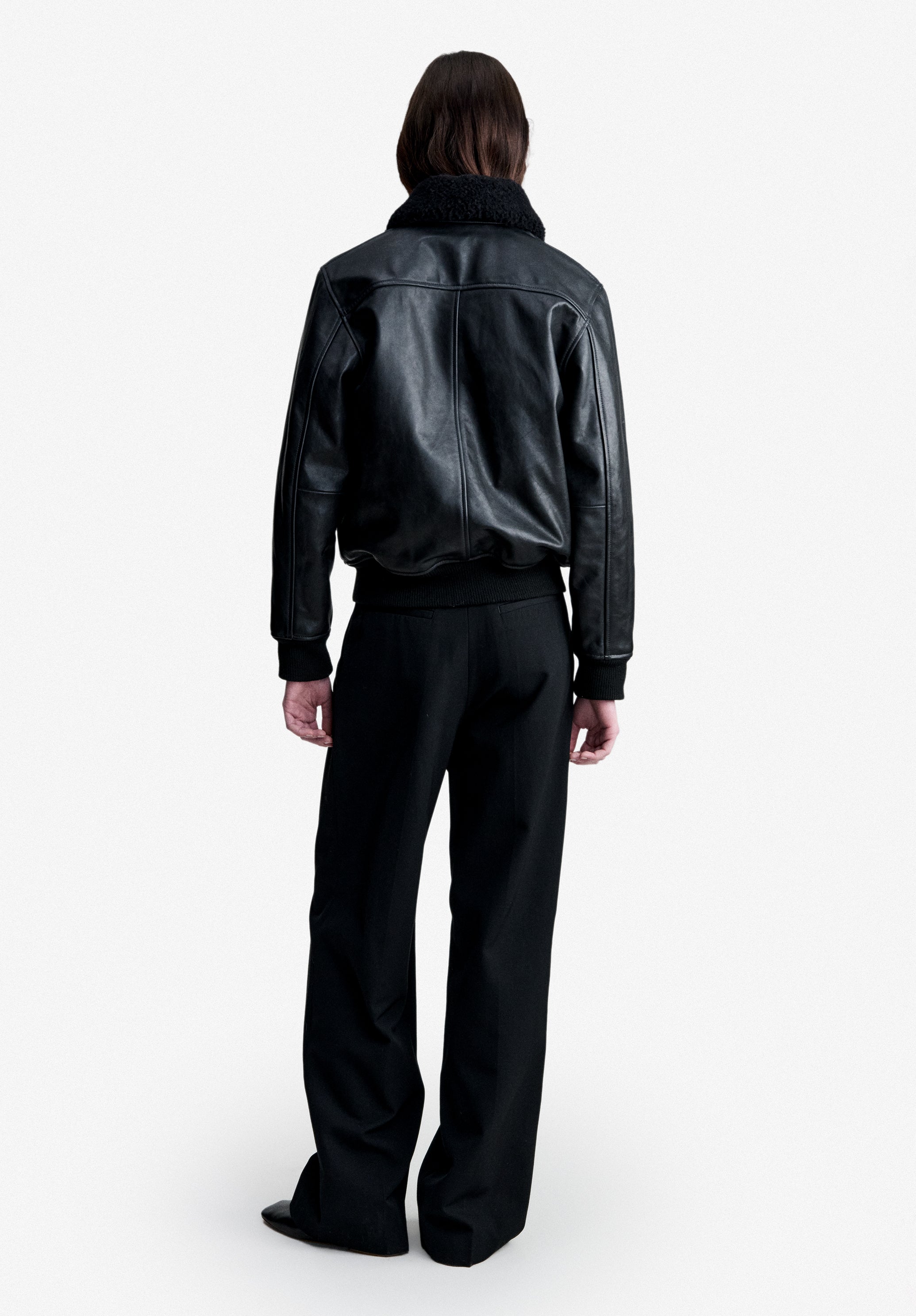 Black leather bomber jacket - 2
