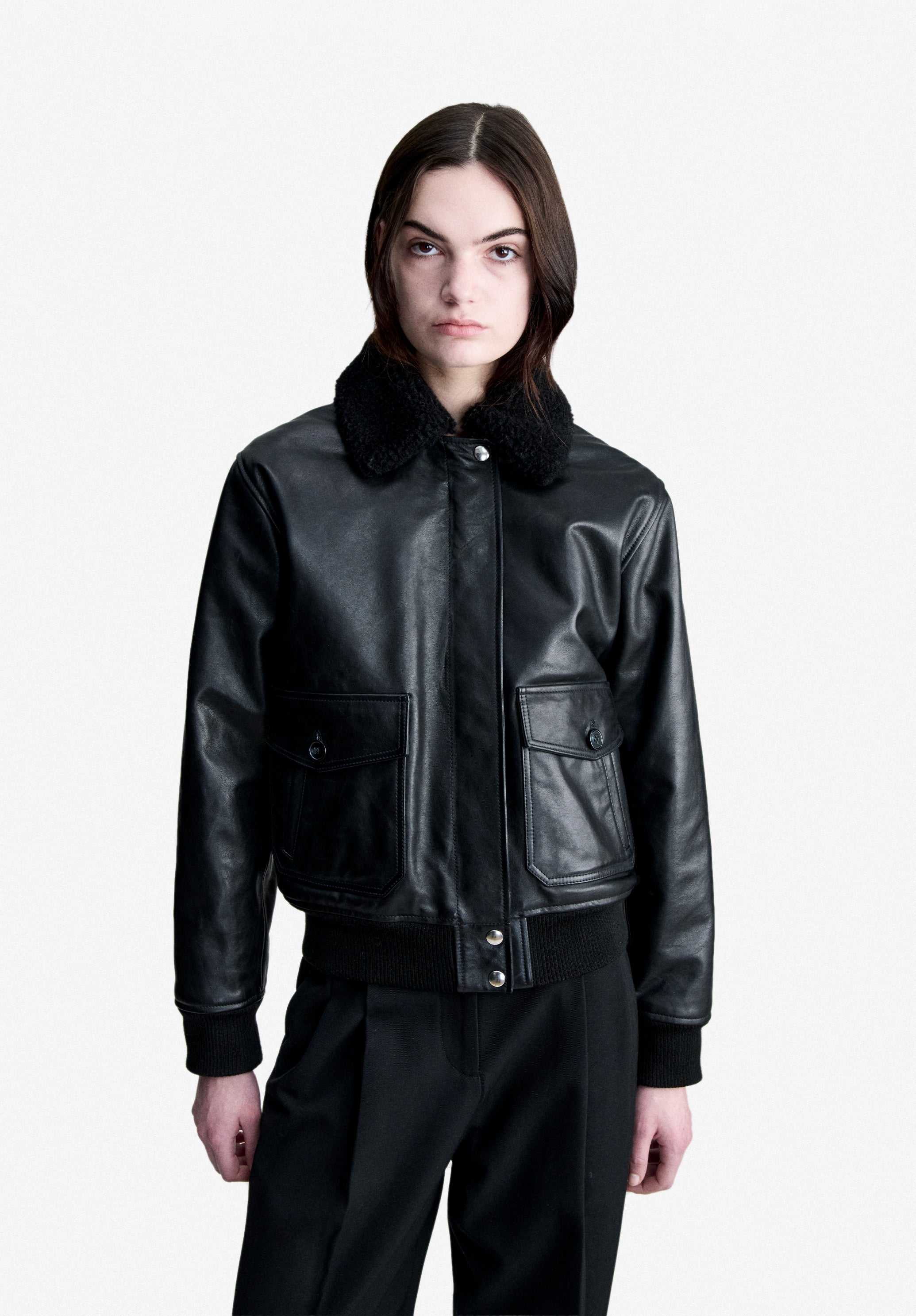Black leather bomber jacket - 3