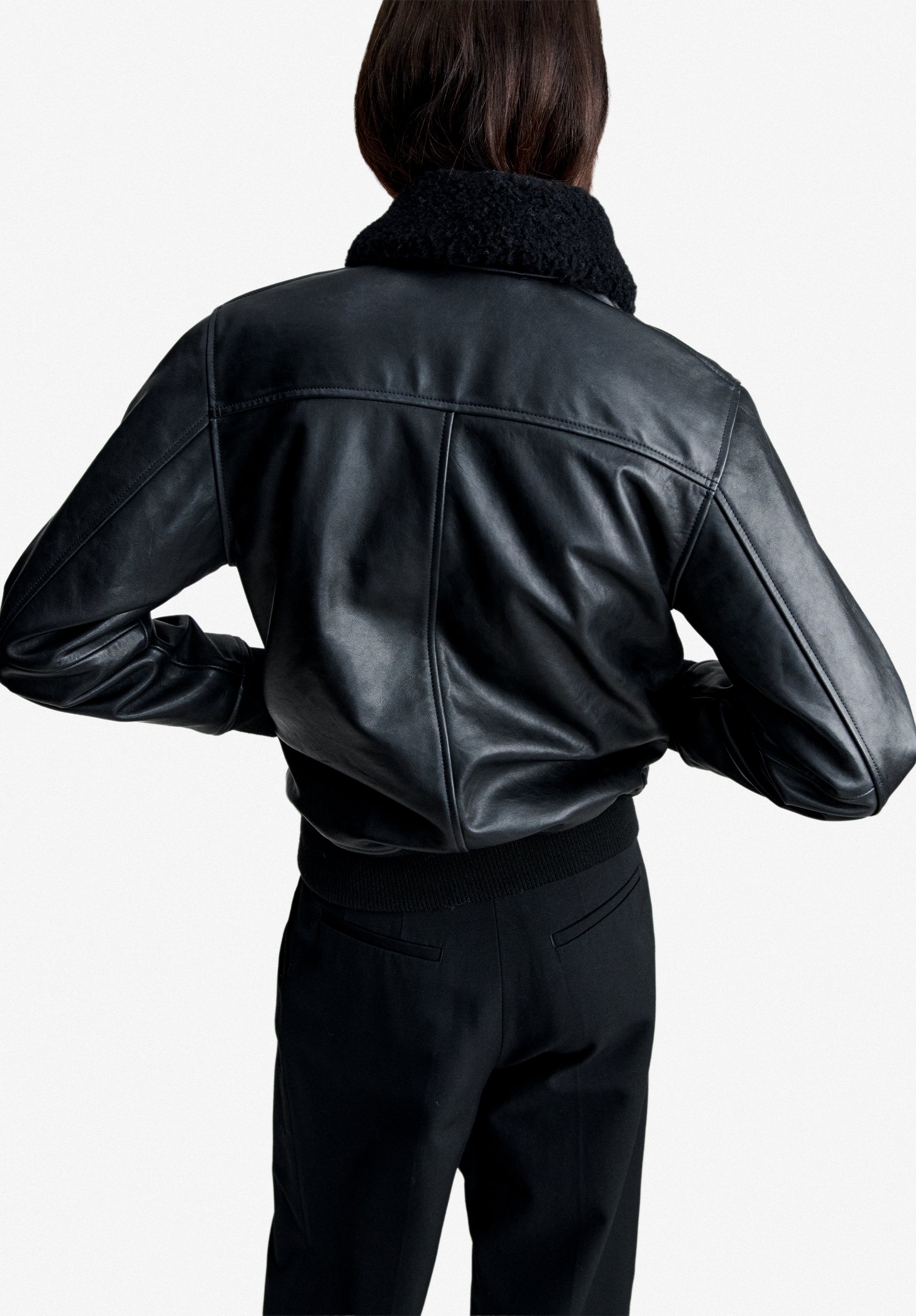 Black leather bomber jacket - 4