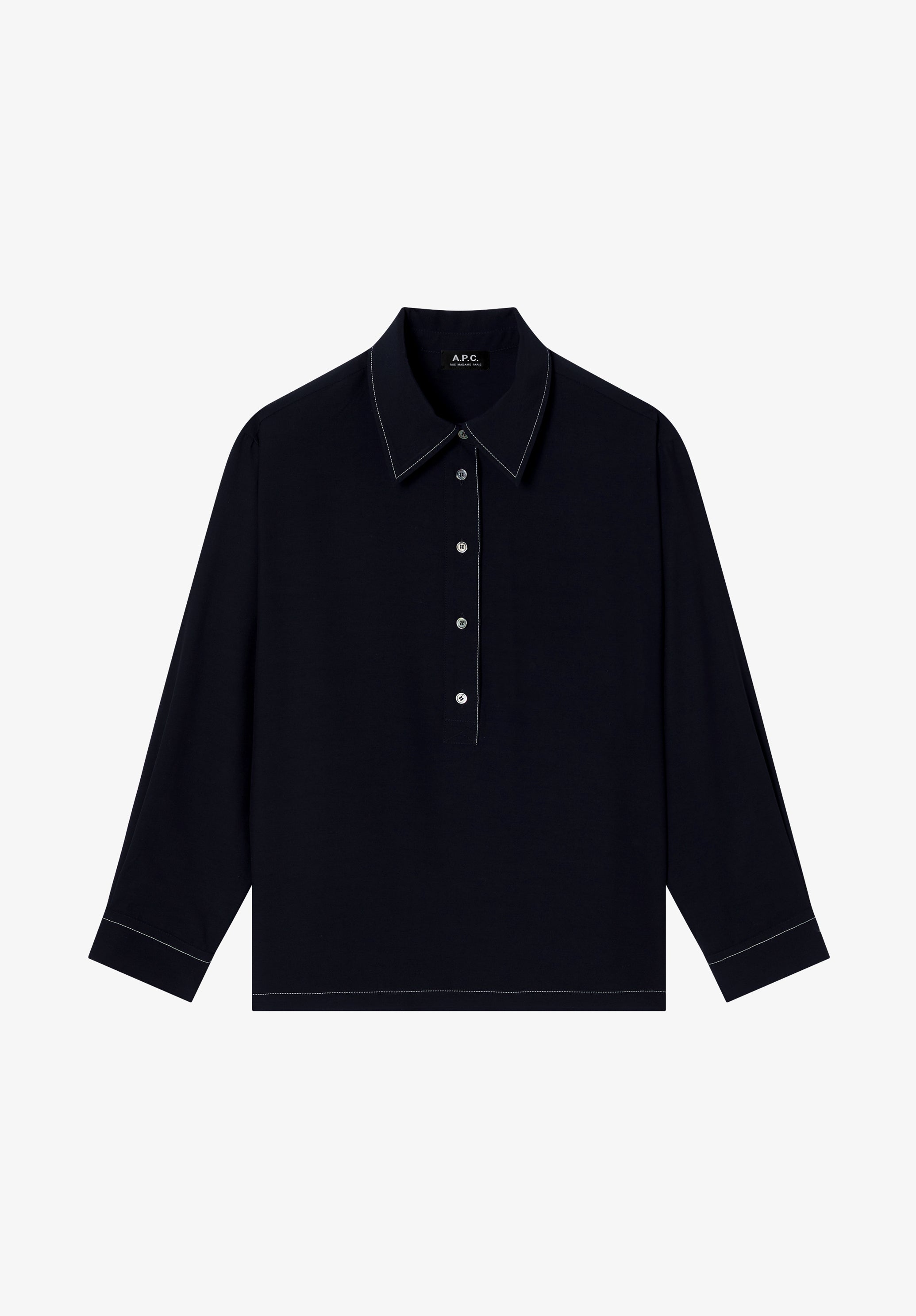Topstitched navy blue blouse - 0