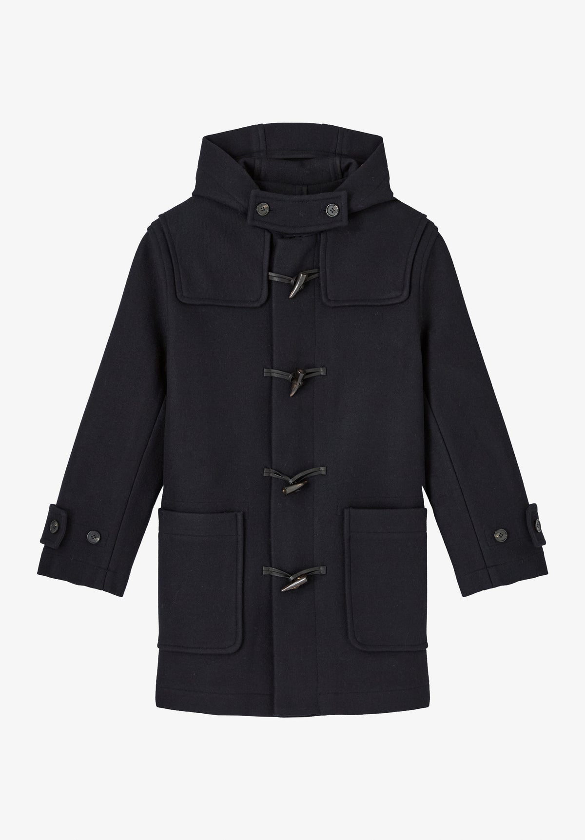 Marineblauer Dufflecoat aus recycelter Wolle