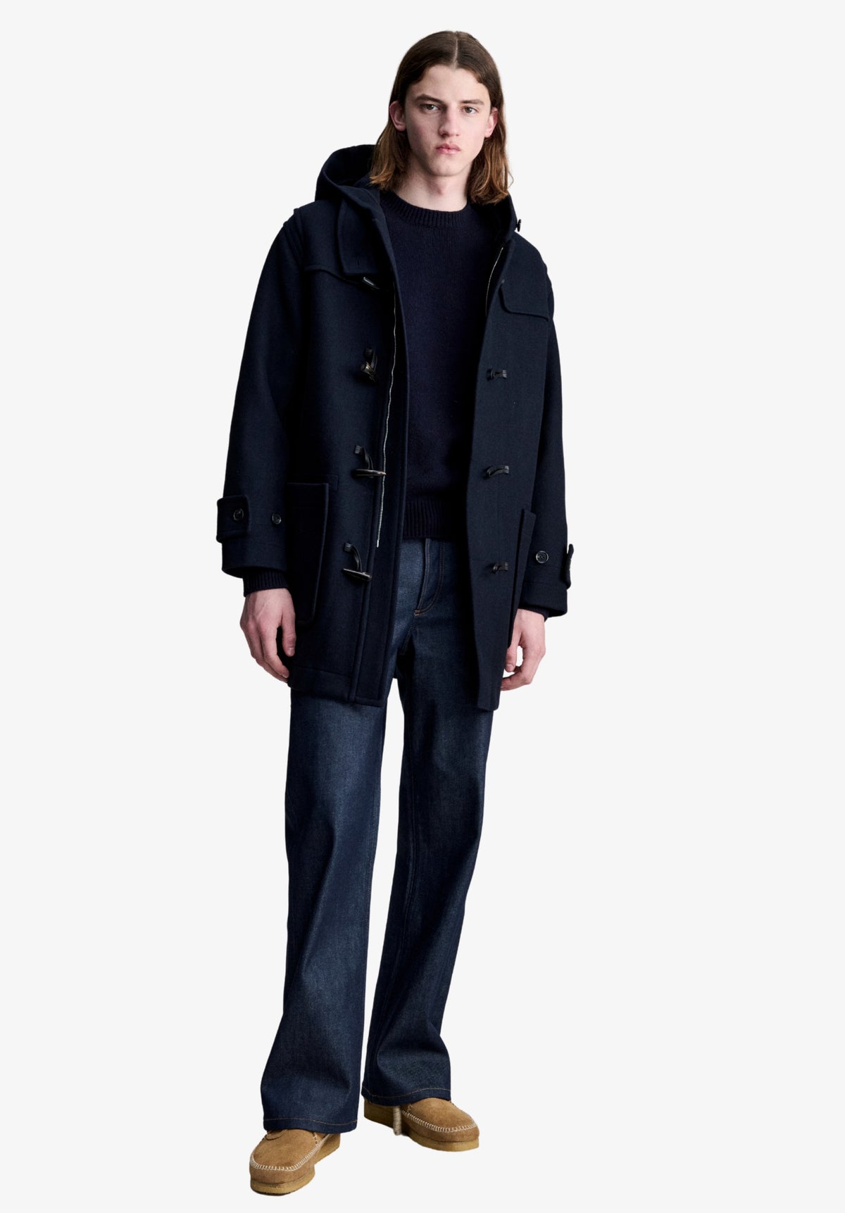 Navy blue recycled wool duffle coat - 1