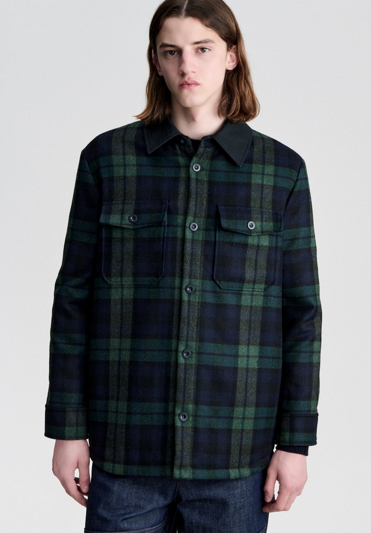 Veste surchemise bleu marine à carreaux