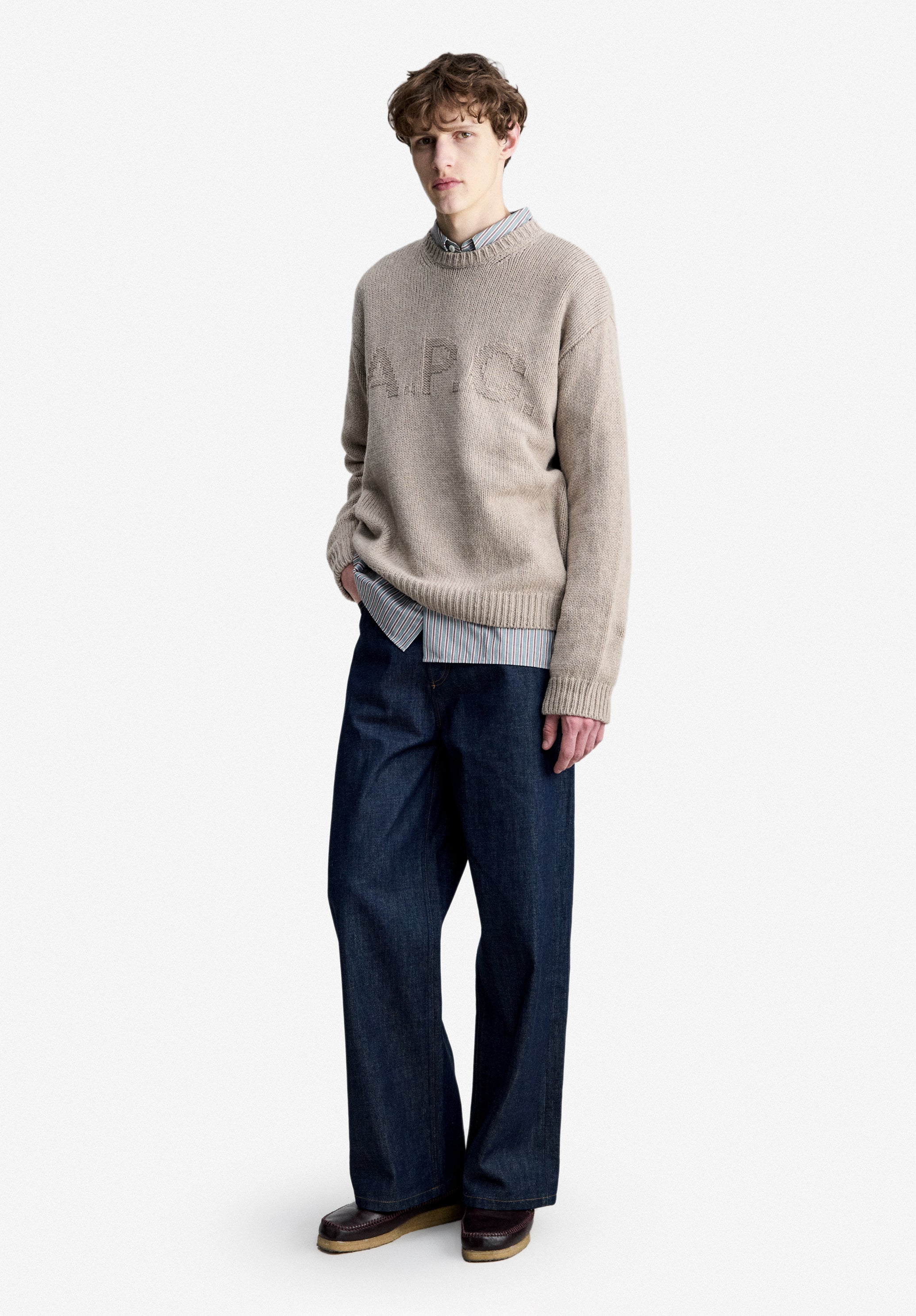 Taupe sweater with tone-on-tone A.P.C. logo - 1
