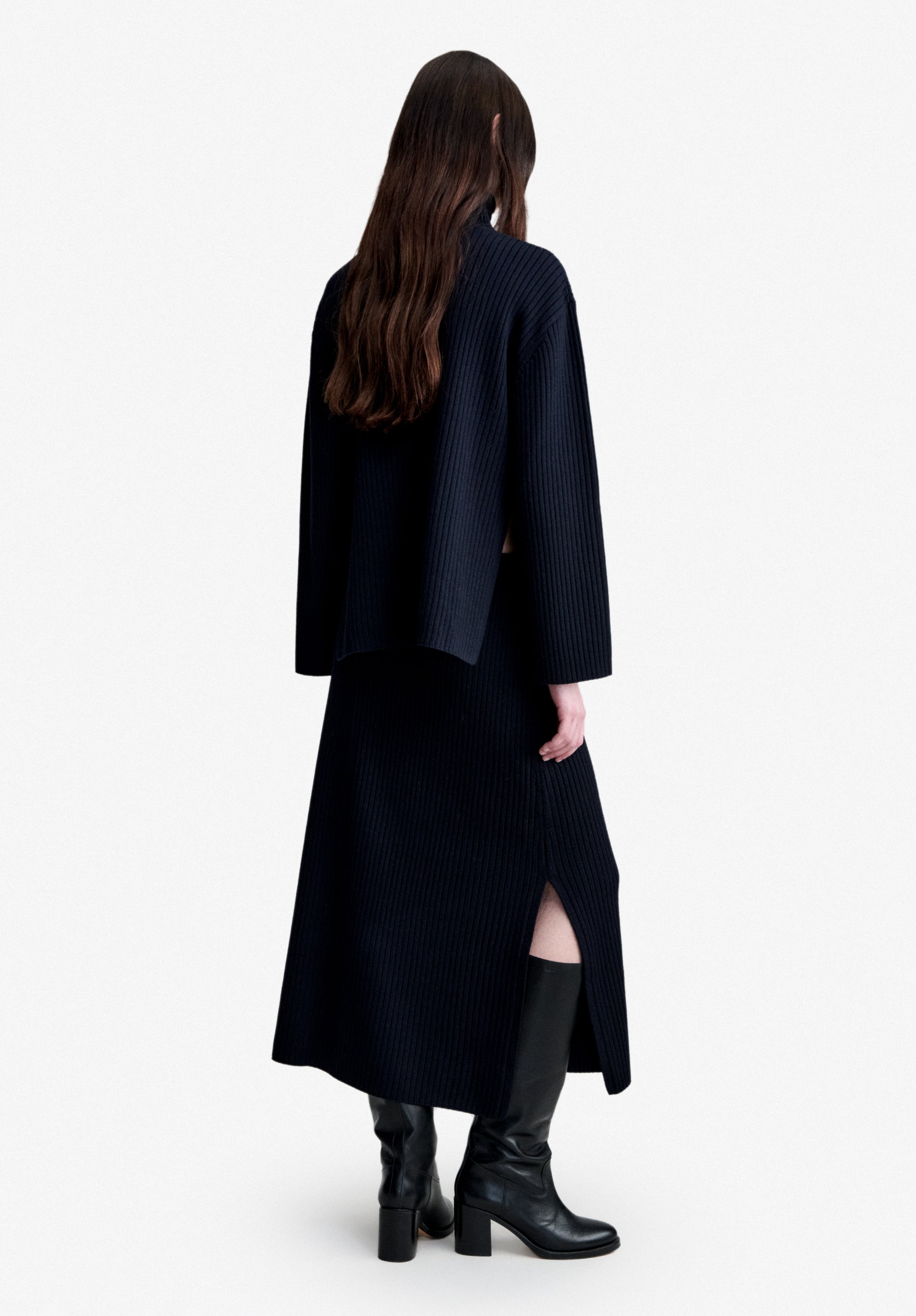 Long navy blue merino wool skirt - 2
