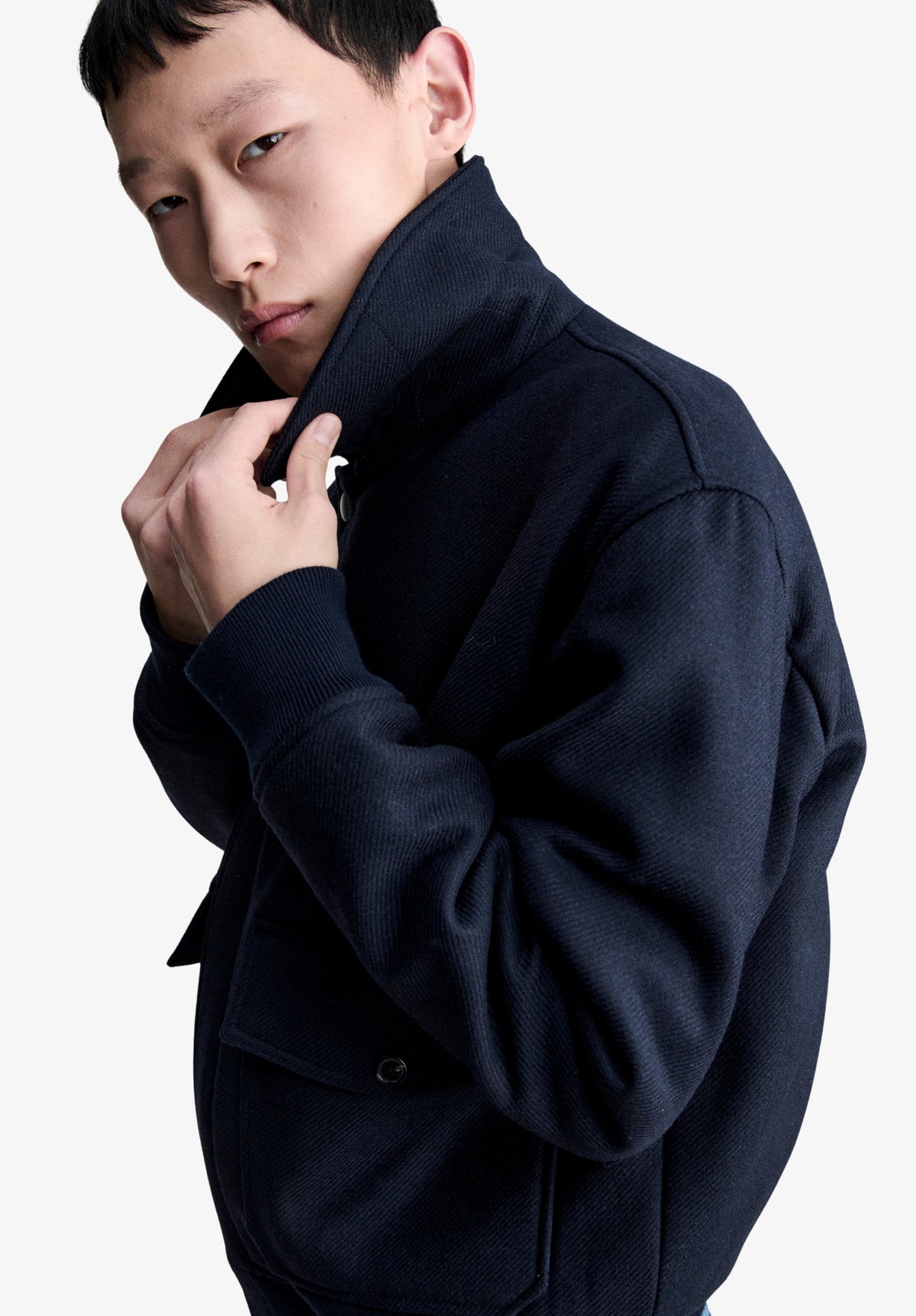 Marineblaue Wolljacke