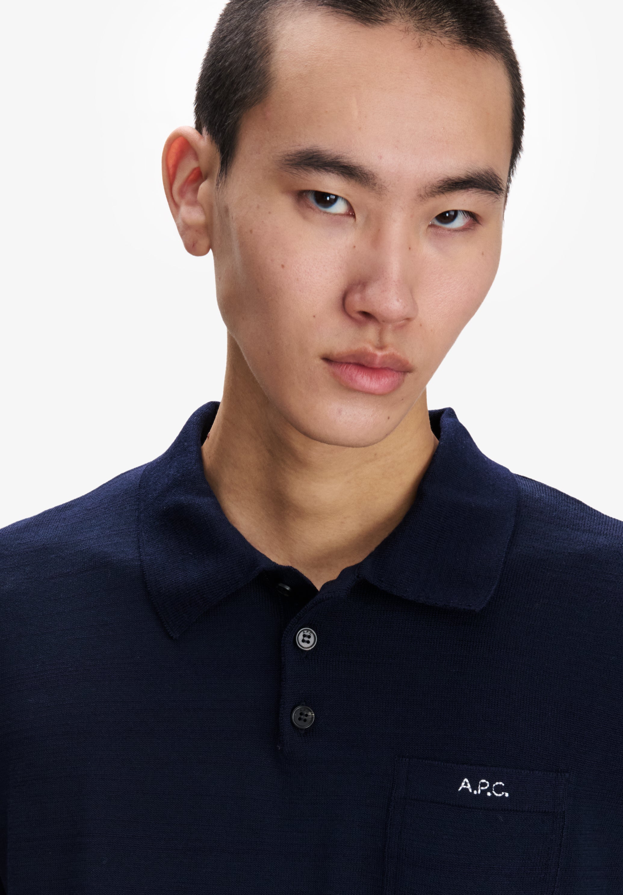 Navy blue merino wool polo - 3