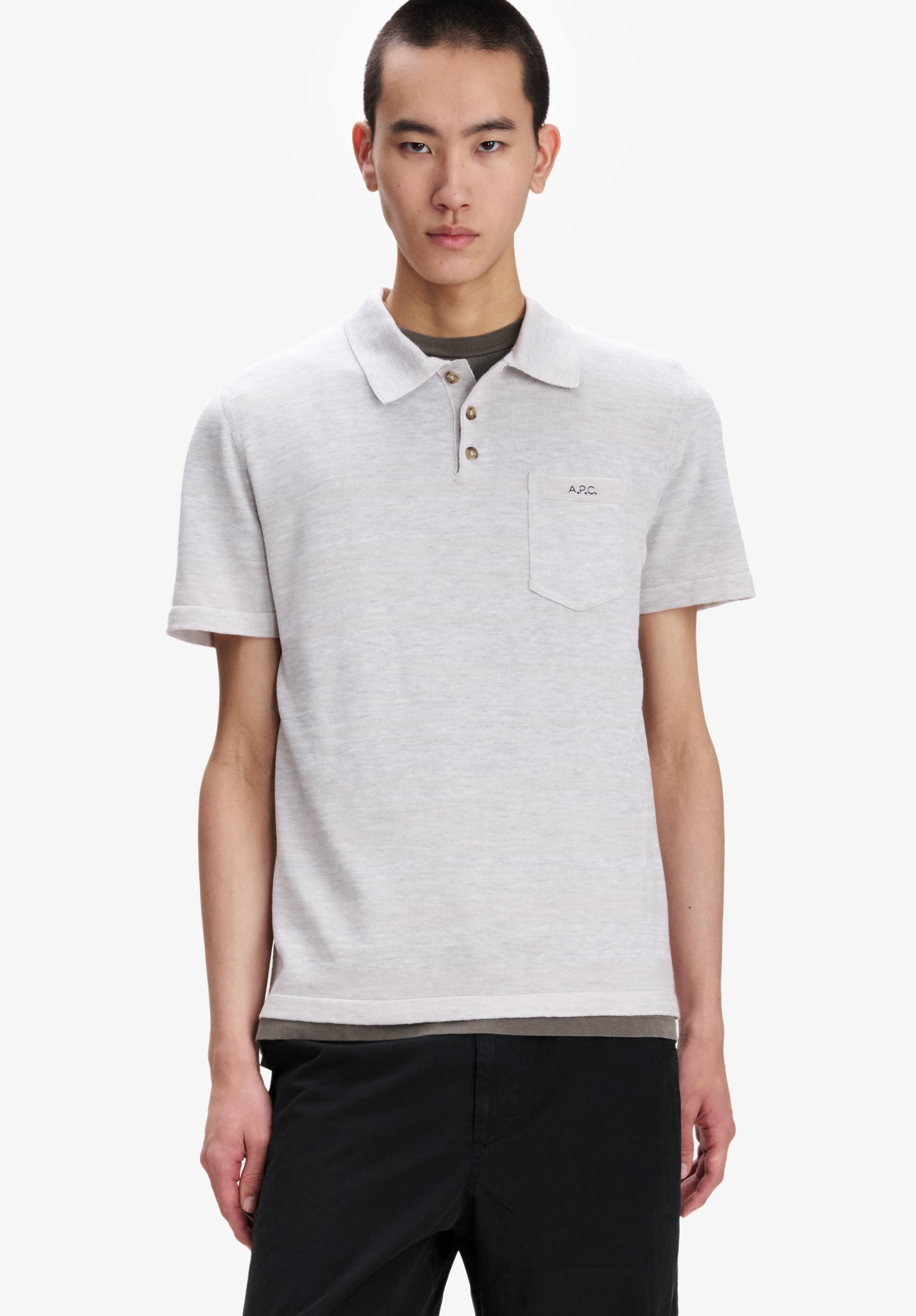 Heather grey merino wool polo - 3
