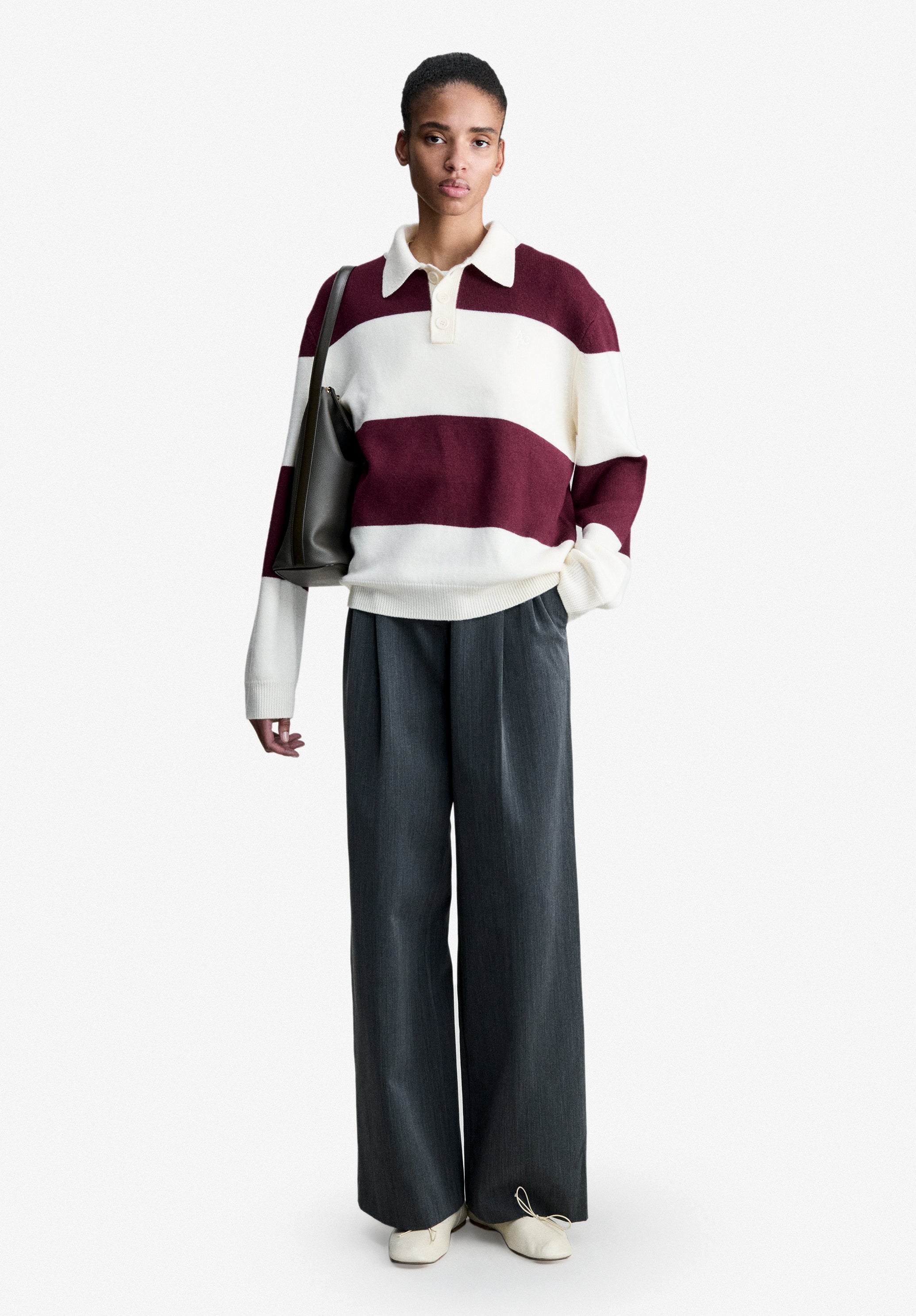 White and burgundy wool rugby polo shirt - 1